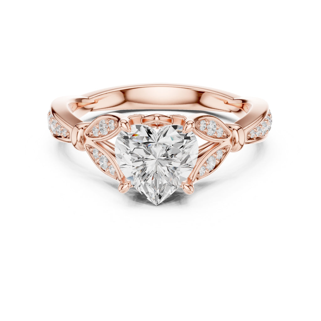 1.50 ct Enchanted Vine Heart Engagement Ring 1.5ct Rose Gold Heart