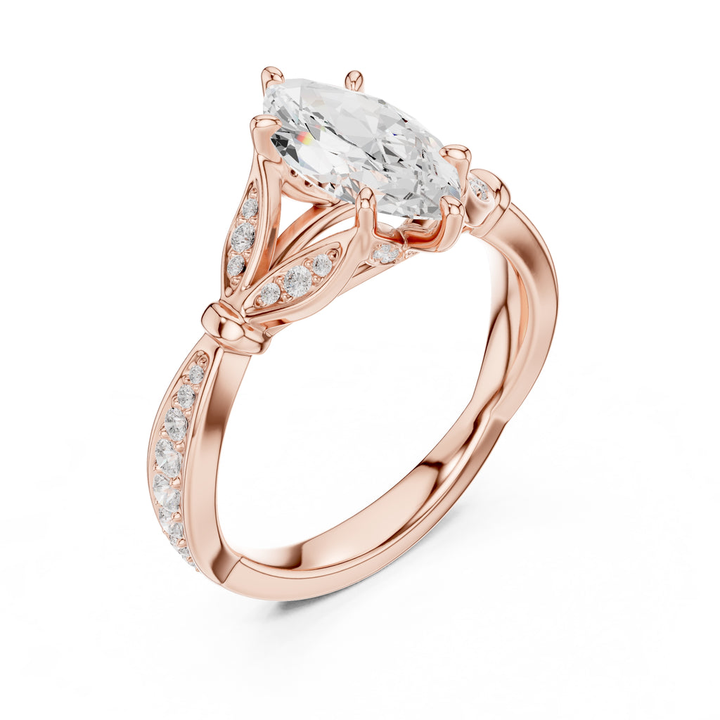 1.50 ct Enchanted Vine Heart Engagement Ring 1.5ct Rose Gold Marquise