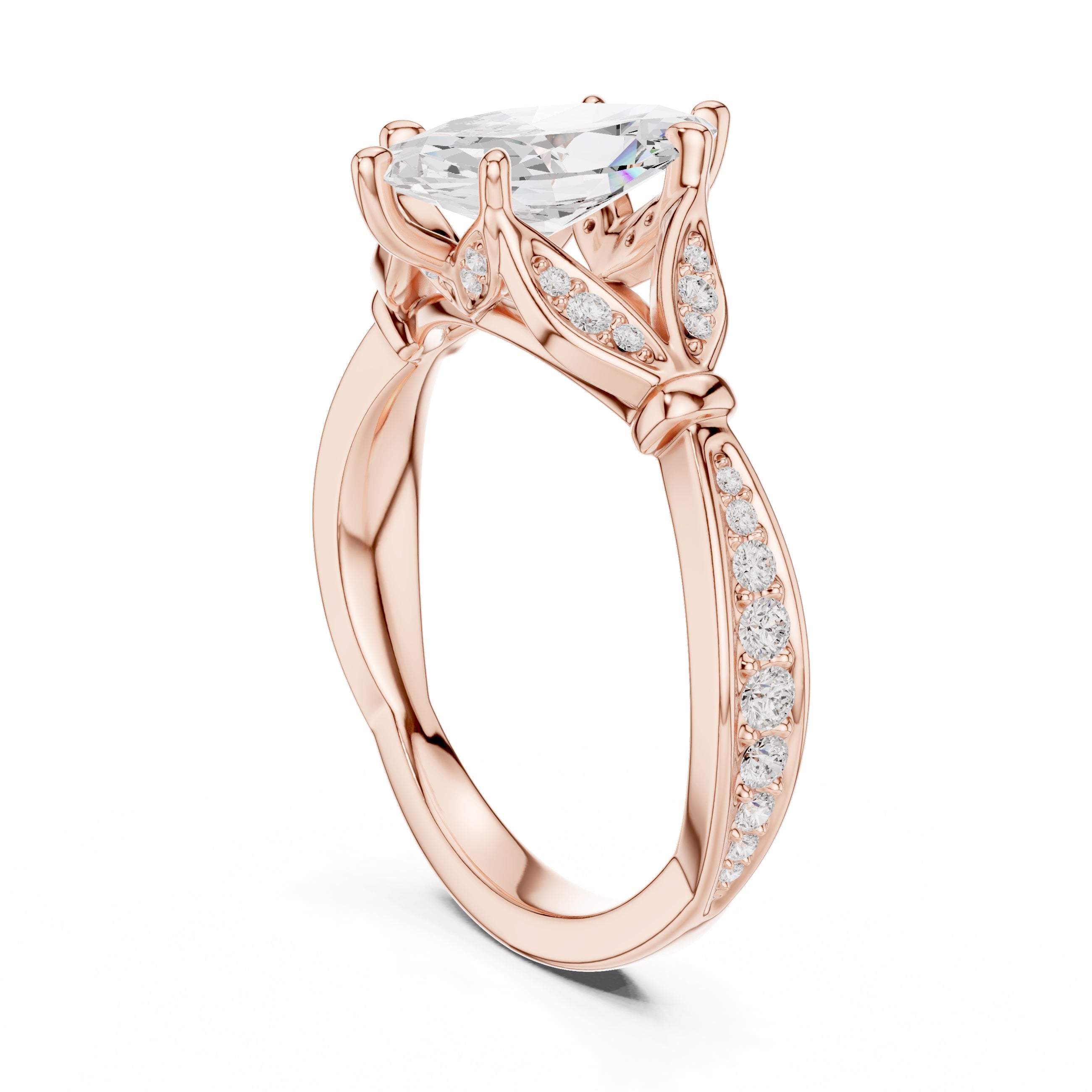 1.50 ct Enchanted Vine Heart Engagement Ring 1.5ct Rose Gold Marquise