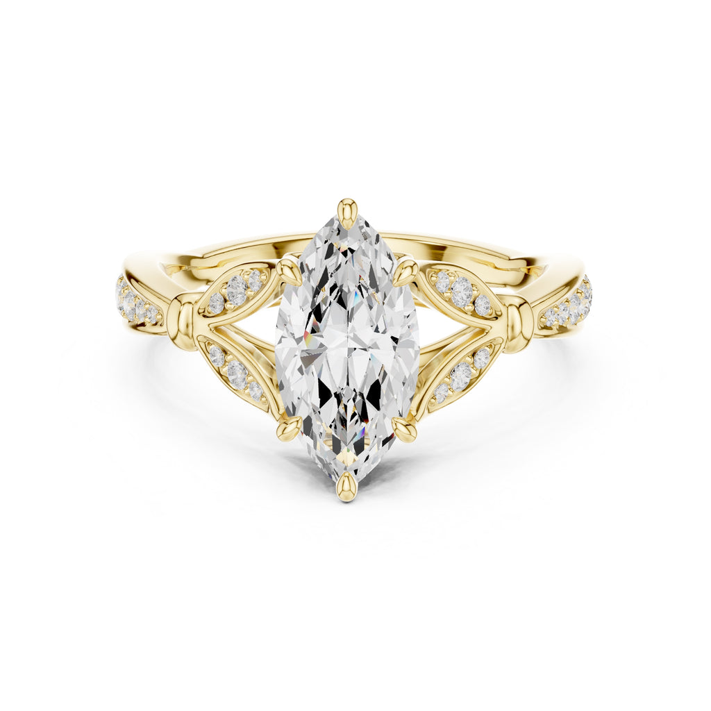 1.50 ct Enchanted Vine Heart Engagement Ring 1.5ct Yellow Gold Marquise