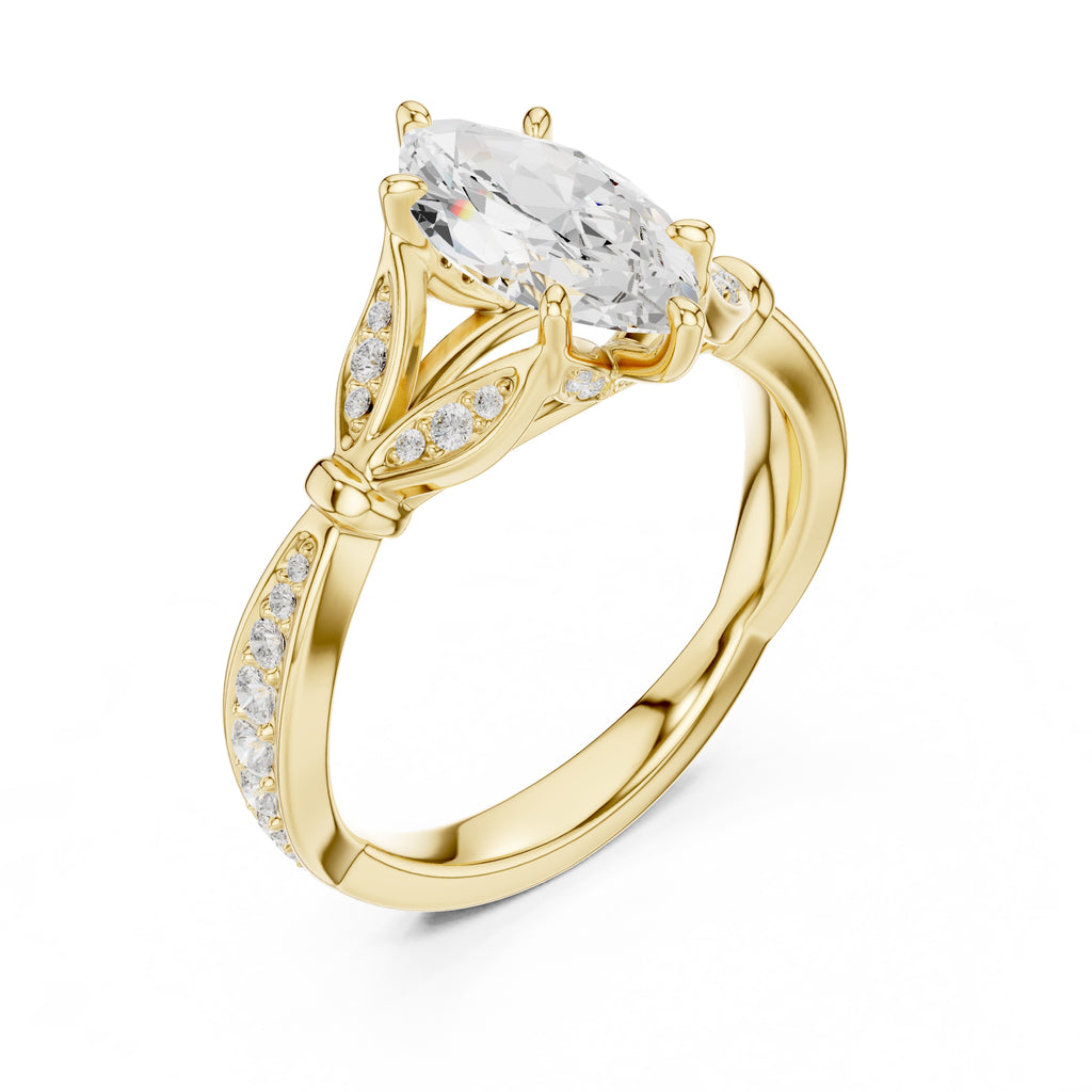 1.50 ct Enchanted Vine Heart Engagement Ring 1.5ct Yellow Gold Marquise