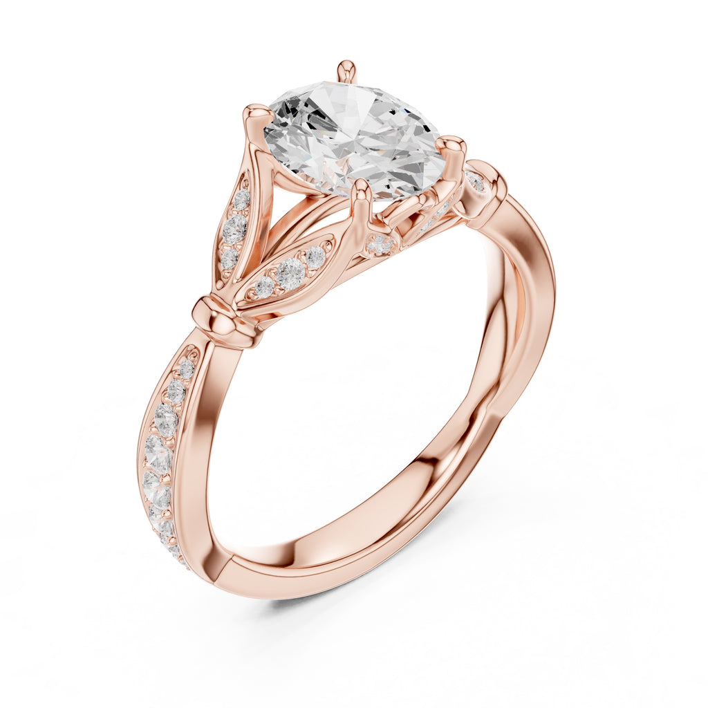 1.50 ct Enchanted Vine Heart Engagement Ring 1.5ct Rose Gold Oval