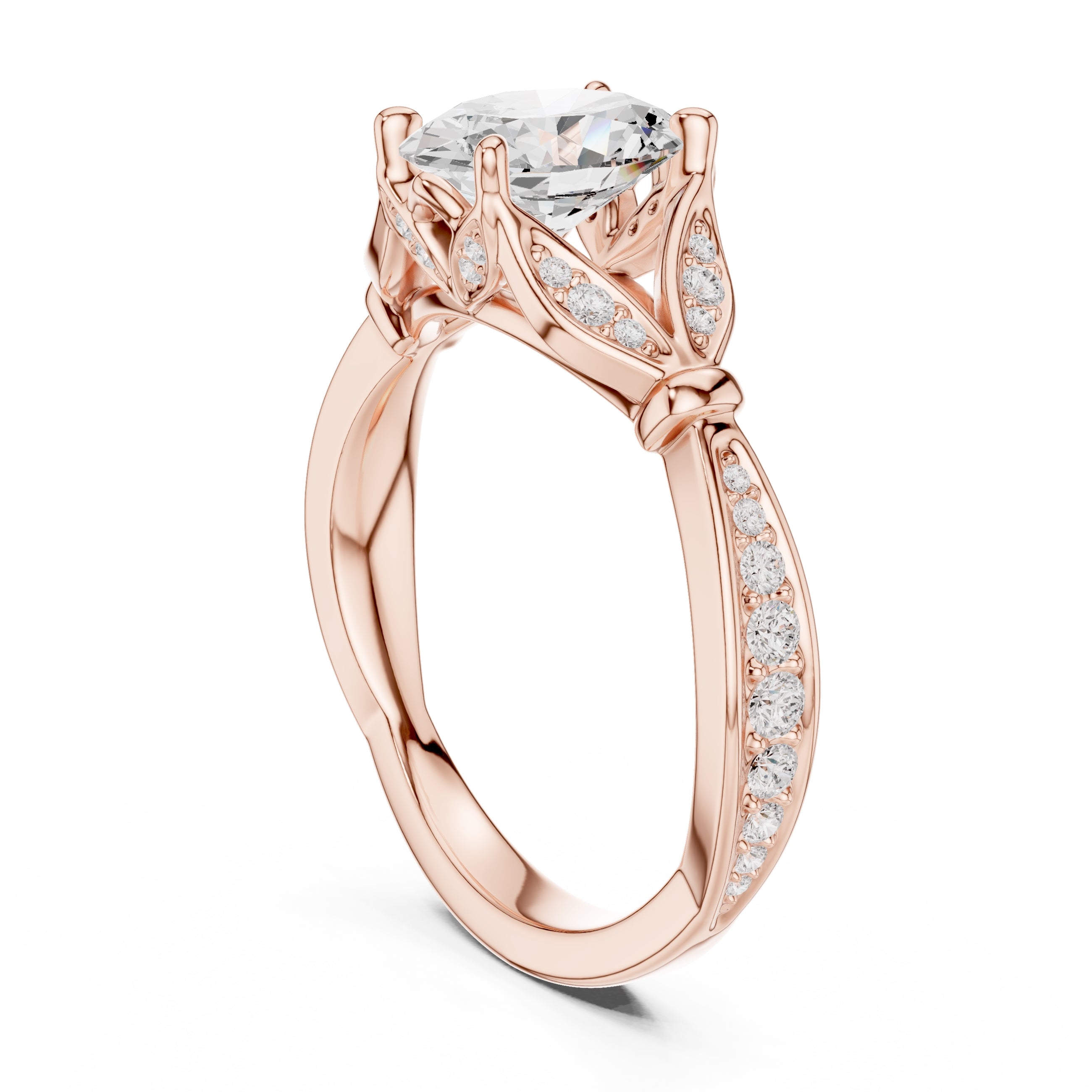 1.50 ct Enchanted Vine Heart Engagement Ring 1.5ct Rose Gold Oval