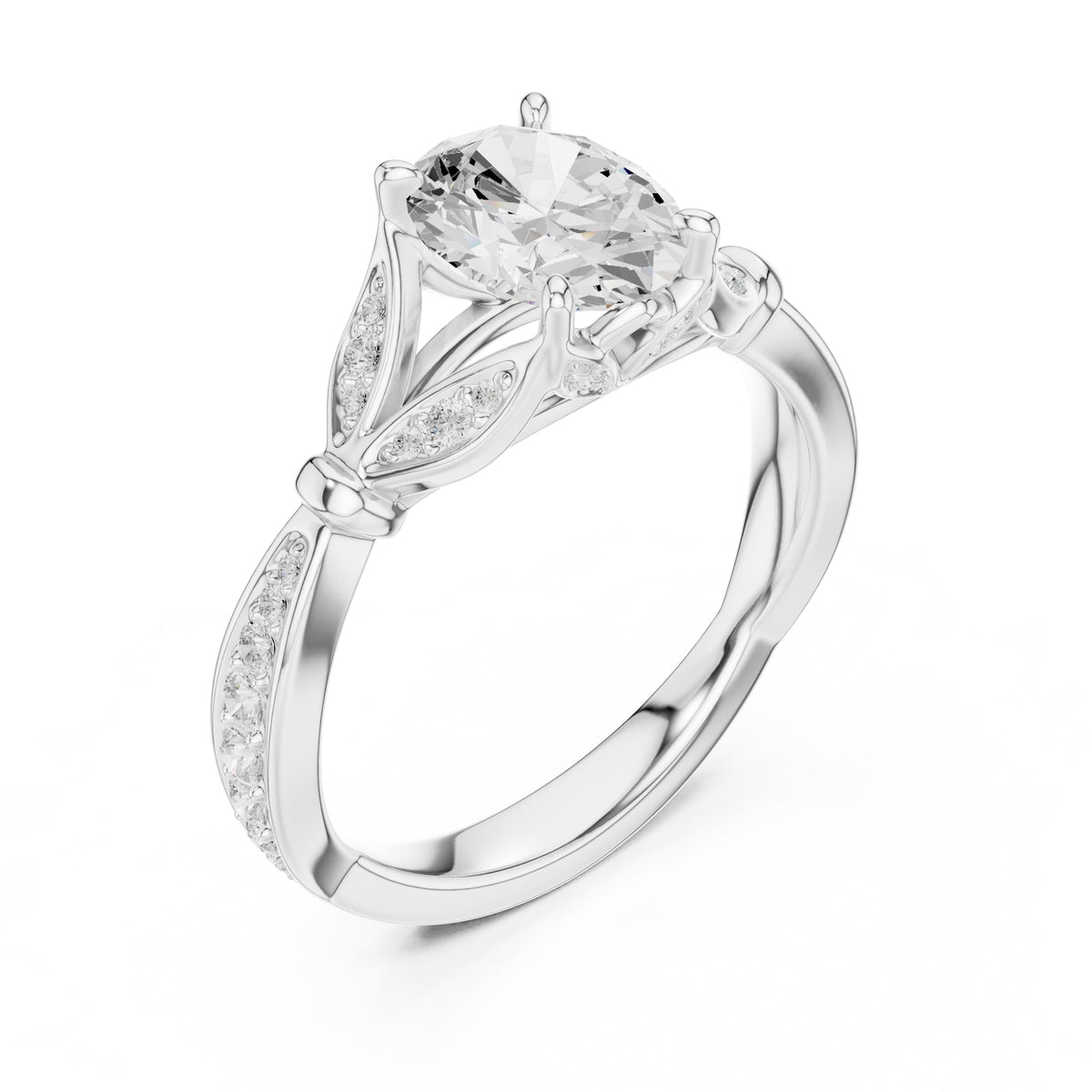 1.50 ct Enchanted Vine Heart Engagement Ring 1.5ct White Gold Oval