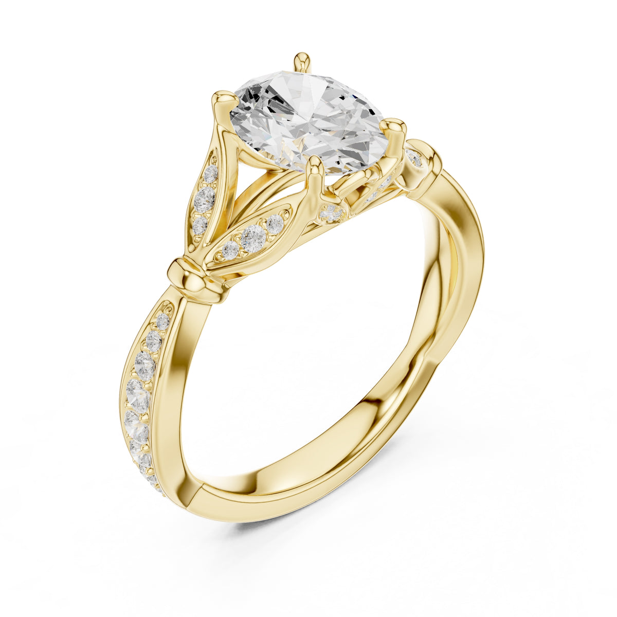 1.50 ct Enchanted Vine Heart Engagement Ring 1.5ct Yellow Gold Oval