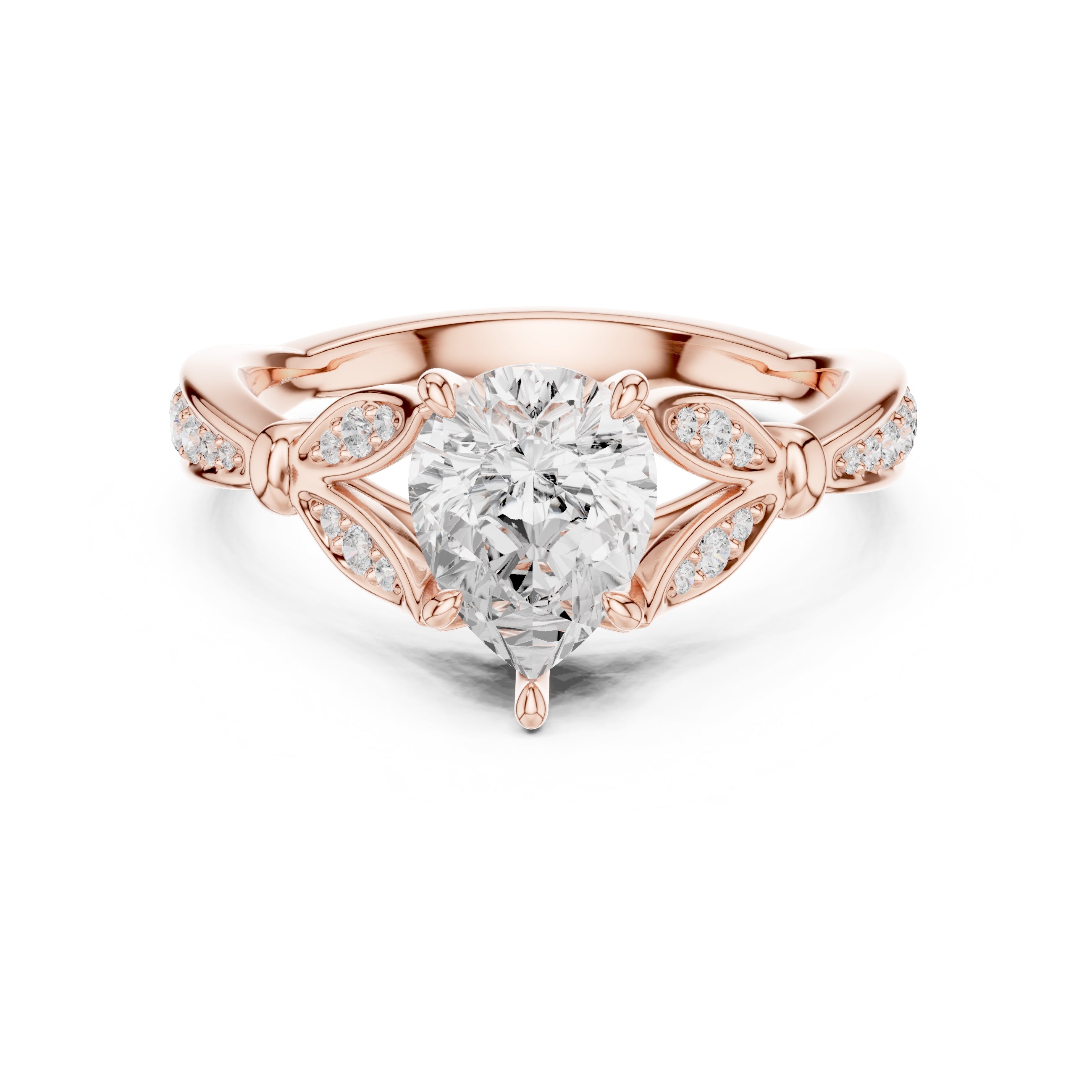 1.50 ct Enchanted Vine Heart Engagement Ring 1.5ct Rose Gold Pear