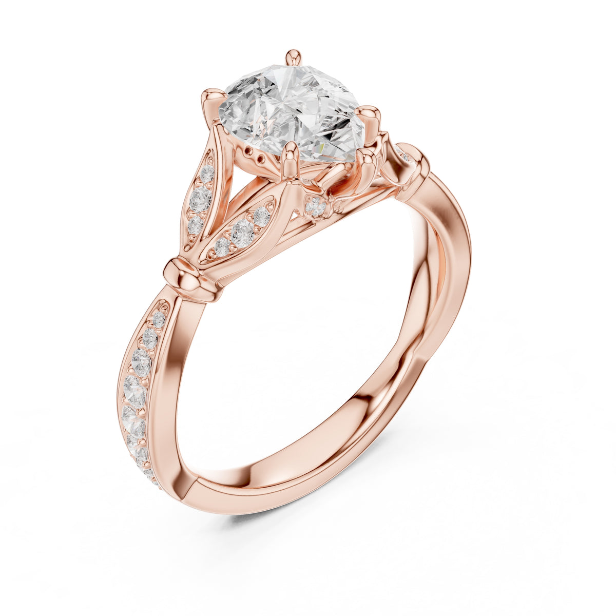1.50 ct Enchanted Vine Heart Engagement Ring 1.5ct Rose Gold Pear