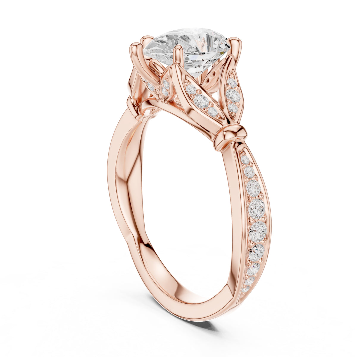 1.50 ct Enchanted Vine Heart Engagement Ring 1.5ct Rose Gold Pear