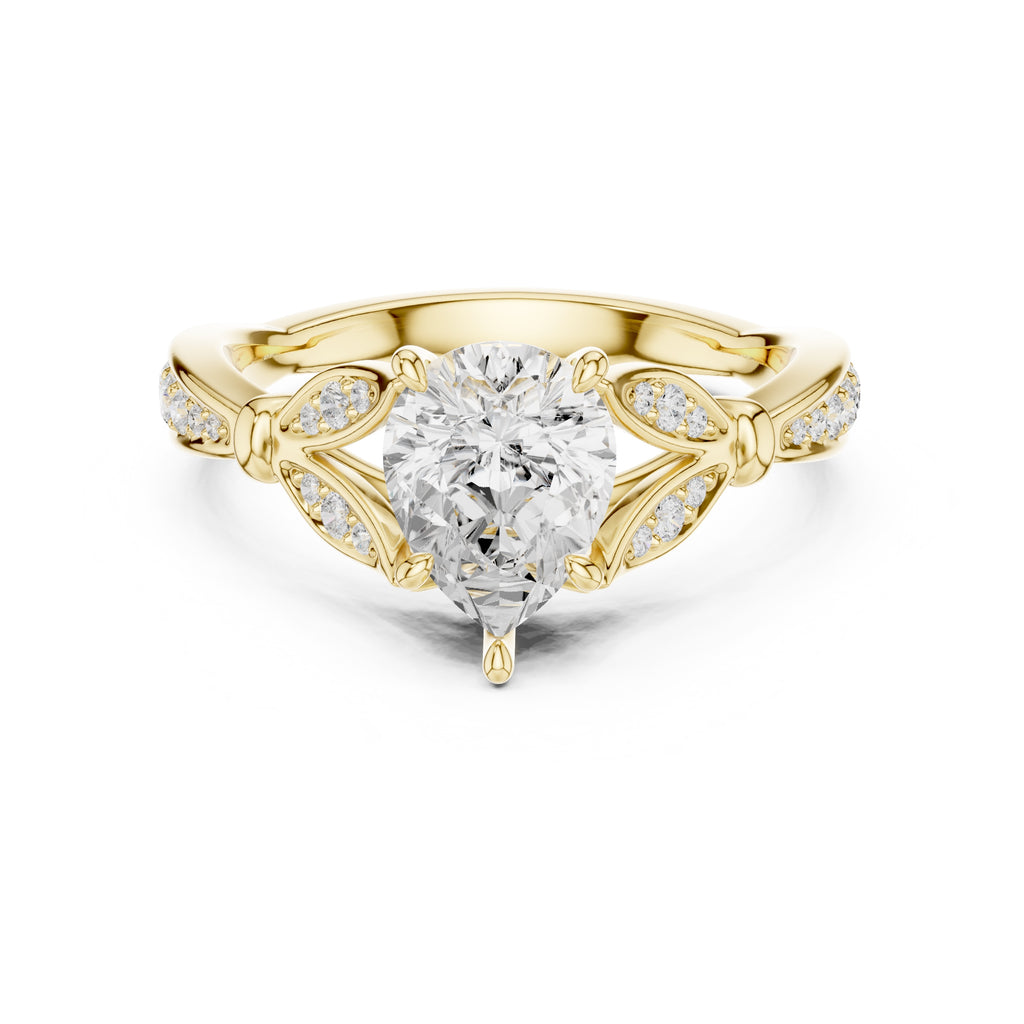 1.50 ct Enchanted Vine Heart Engagement Ring 1.5ct Yellow Gold Pear