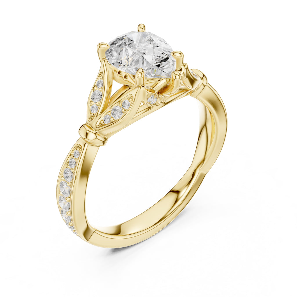 1.50 ct Enchanted Vine Heart Engagement Ring 1.5ct Yellow Gold Pear