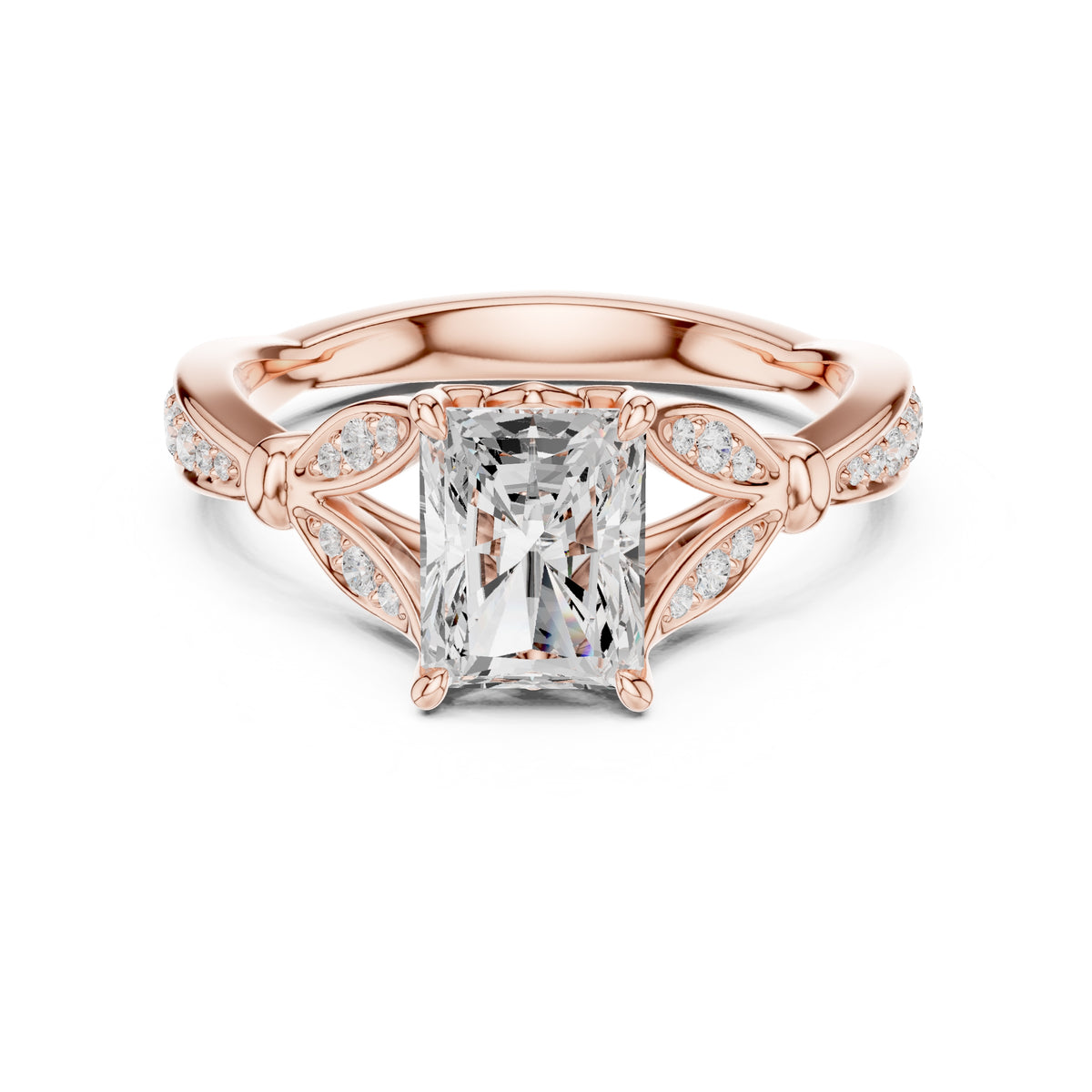 1.50 ct Enchanted Vine Heart Engagement Ring 1.5ct Rose Gold Radiant