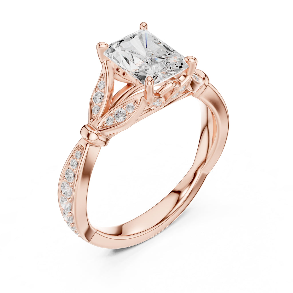 1.50 ct Enchanted Vine Heart Engagement Ring 1.5ct Rose Gold Radiant