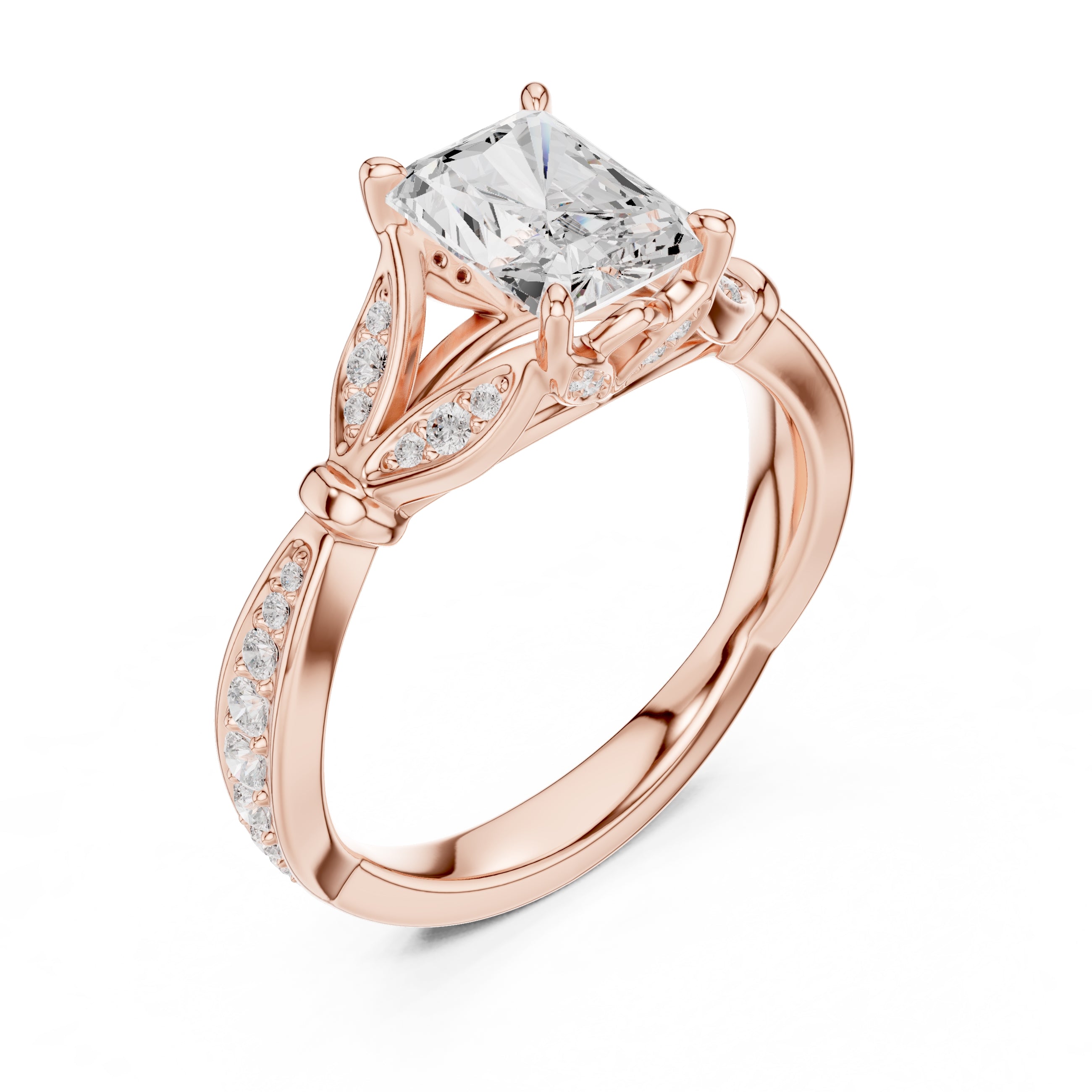 1.50 ct Enchanted Vine Heart Engagement Ring 1.5ct Rose Gold Radiant
