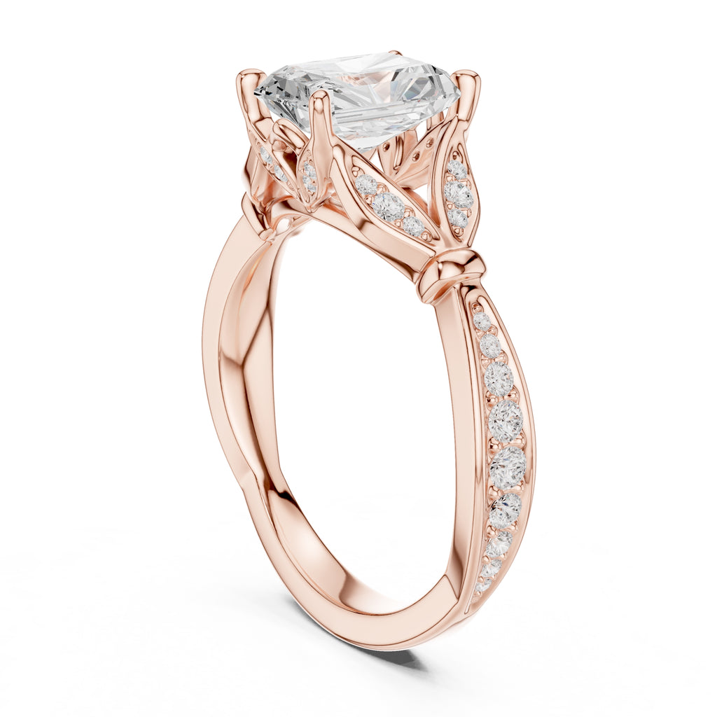 1.50 ct Enchanted Vine Heart Engagement Ring 1.5ct Rose Gold Radiant