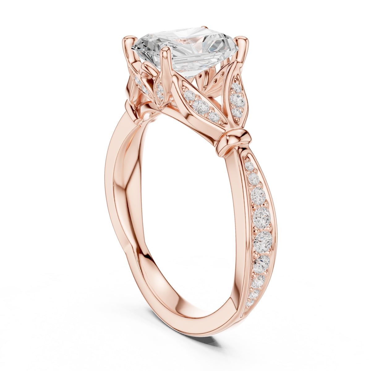 1.50 ct Enchanted Vine Heart Engagement Ring 1.5ct Rose Gold Radiant