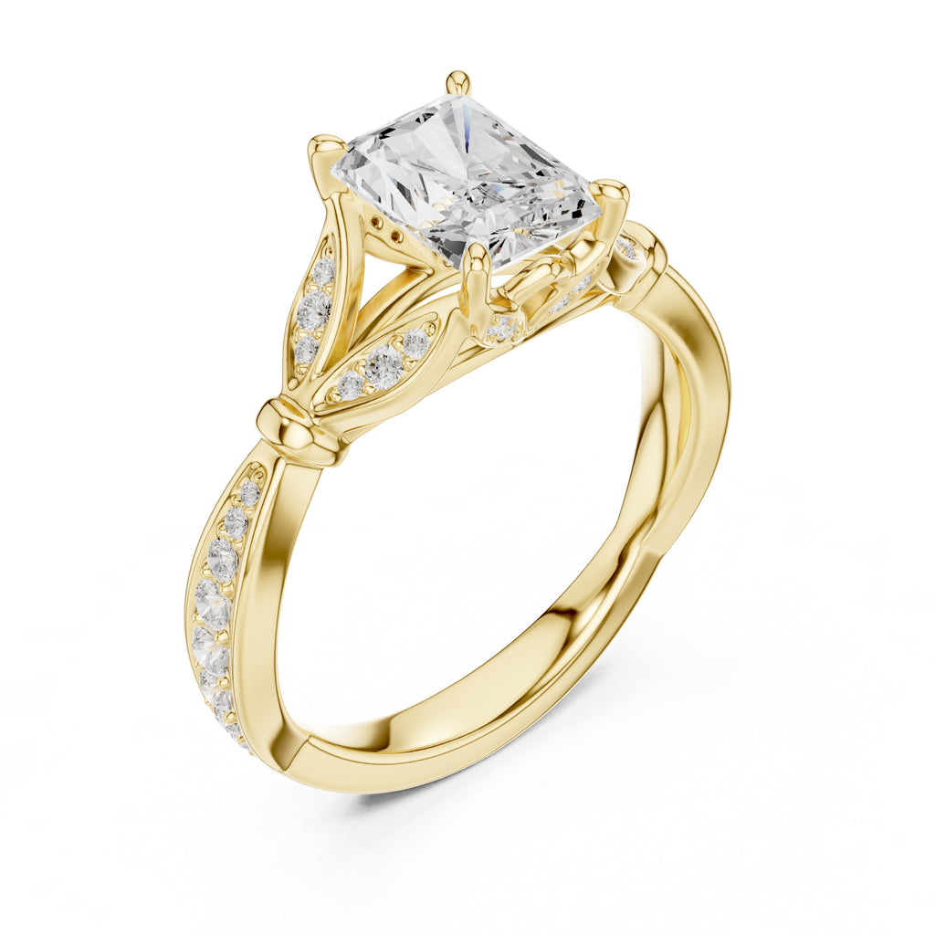 1.50 ct Enchanted Vine Heart Engagement Ring 1.5ct Yellow Gold Radiant