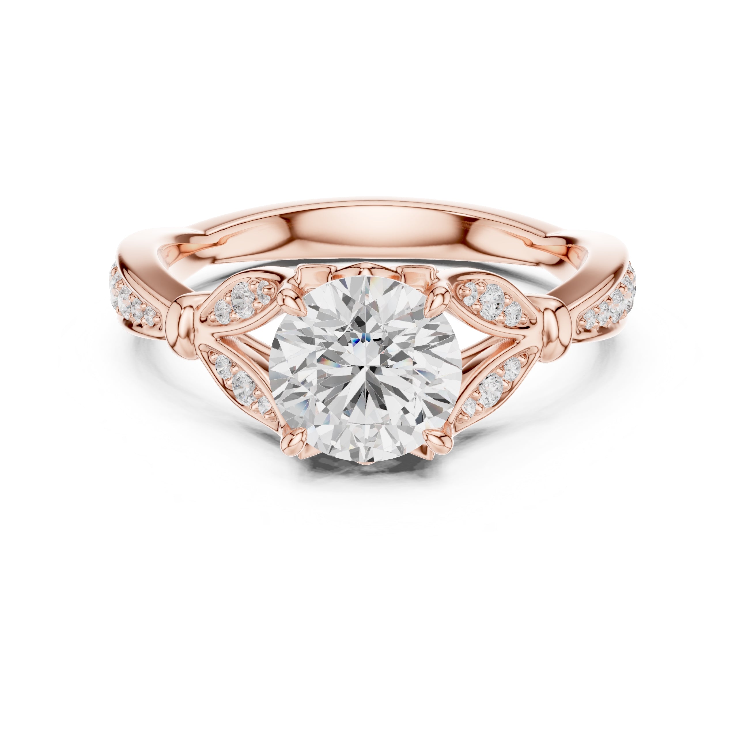 1.50 ct Enchanted Vine Heart Engagement Ring 1.5ct Rose Gold Round