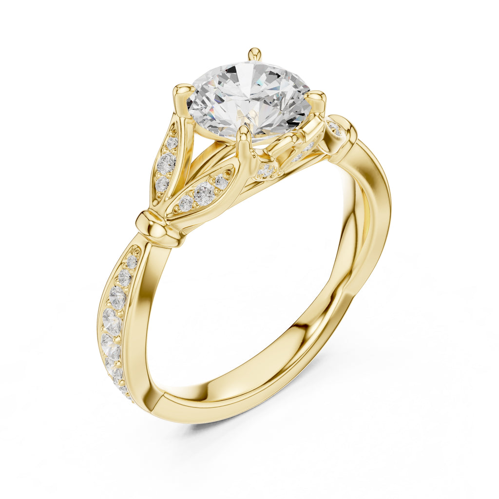1.50 ct Enchanted Vine Heart Engagement Ring 1.5ct Yellow Gold Round