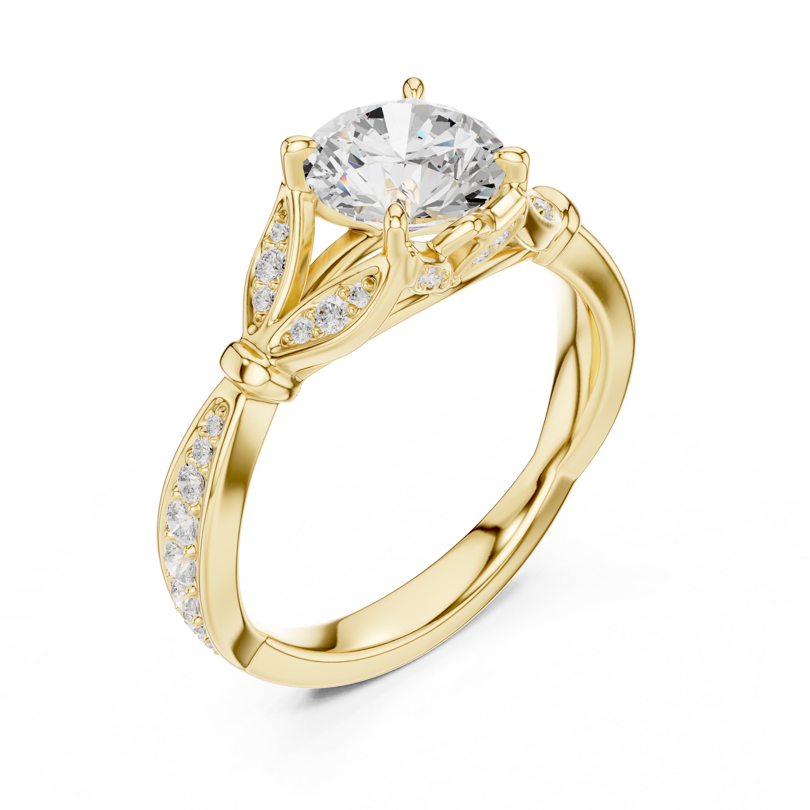 1.50 ct Enchanted Vine Heart Engagement Ring 1.5ct Yellow Gold Round
