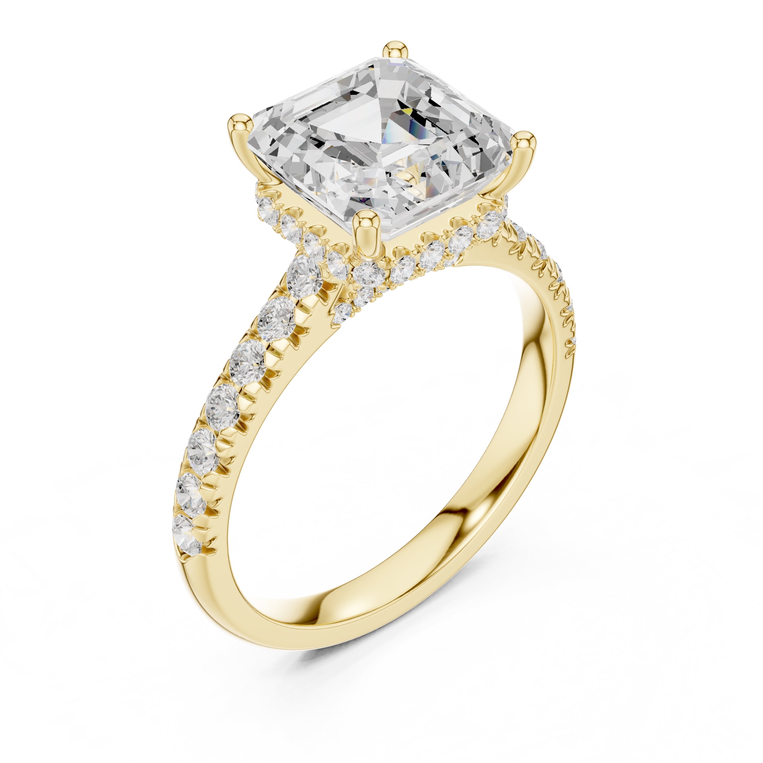 3.00 ct Solstice Pavé Engagement Ring 3ct Yellow Gold Asscher