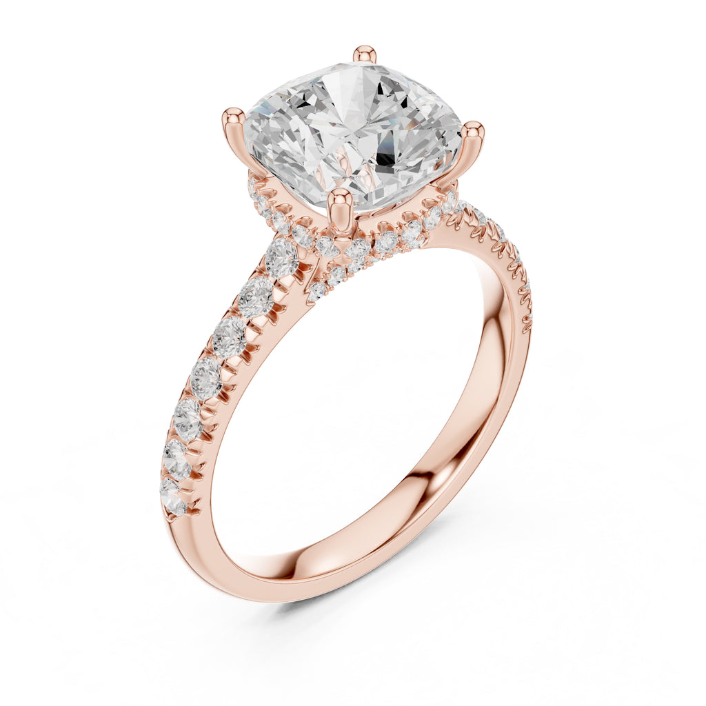 3.00 ct Solstice Pavé Engagement Ring 3ct Rose Gold Cushion