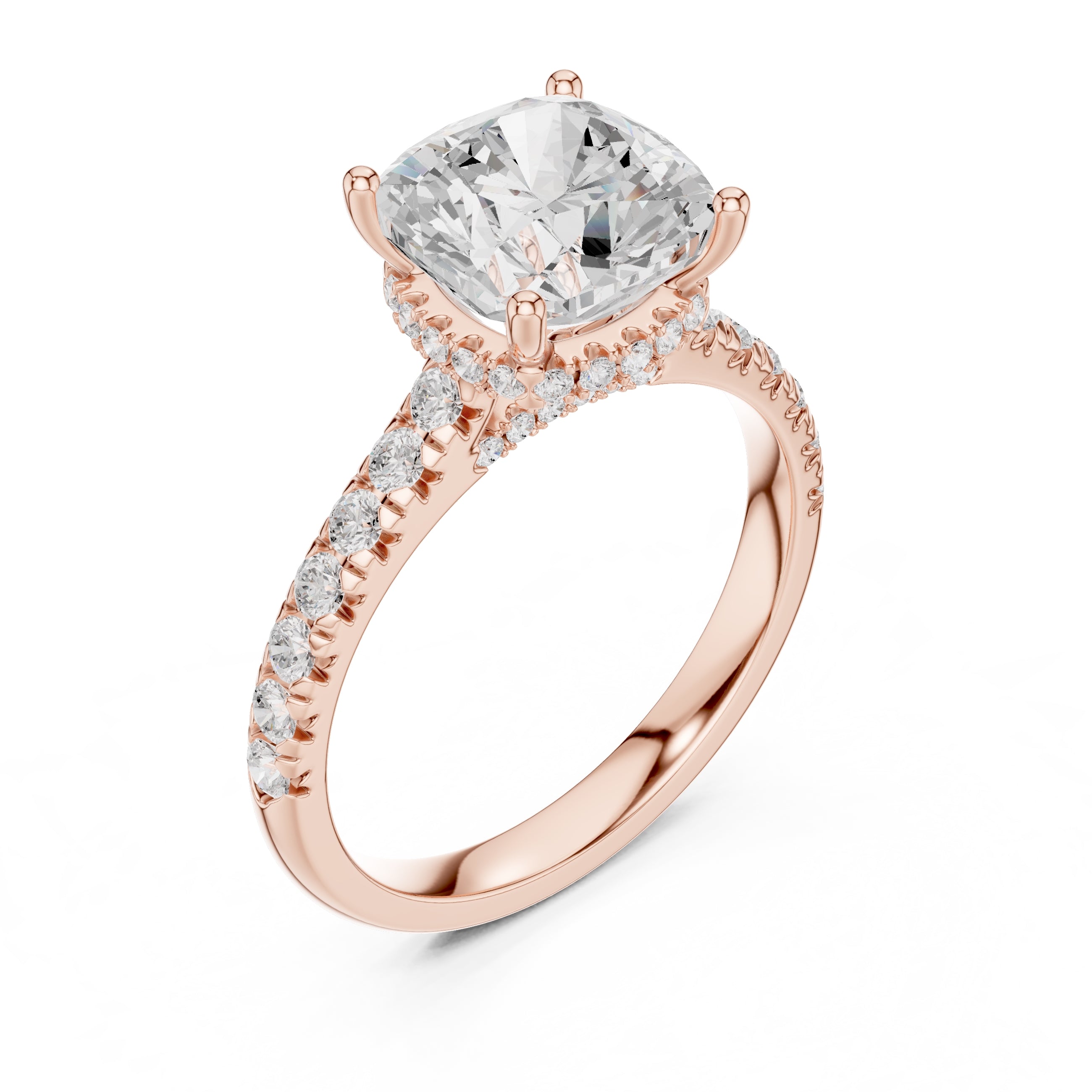 3.00 ct Solstice Pavé Engagement Ring 3ct Rose Gold Cushion
