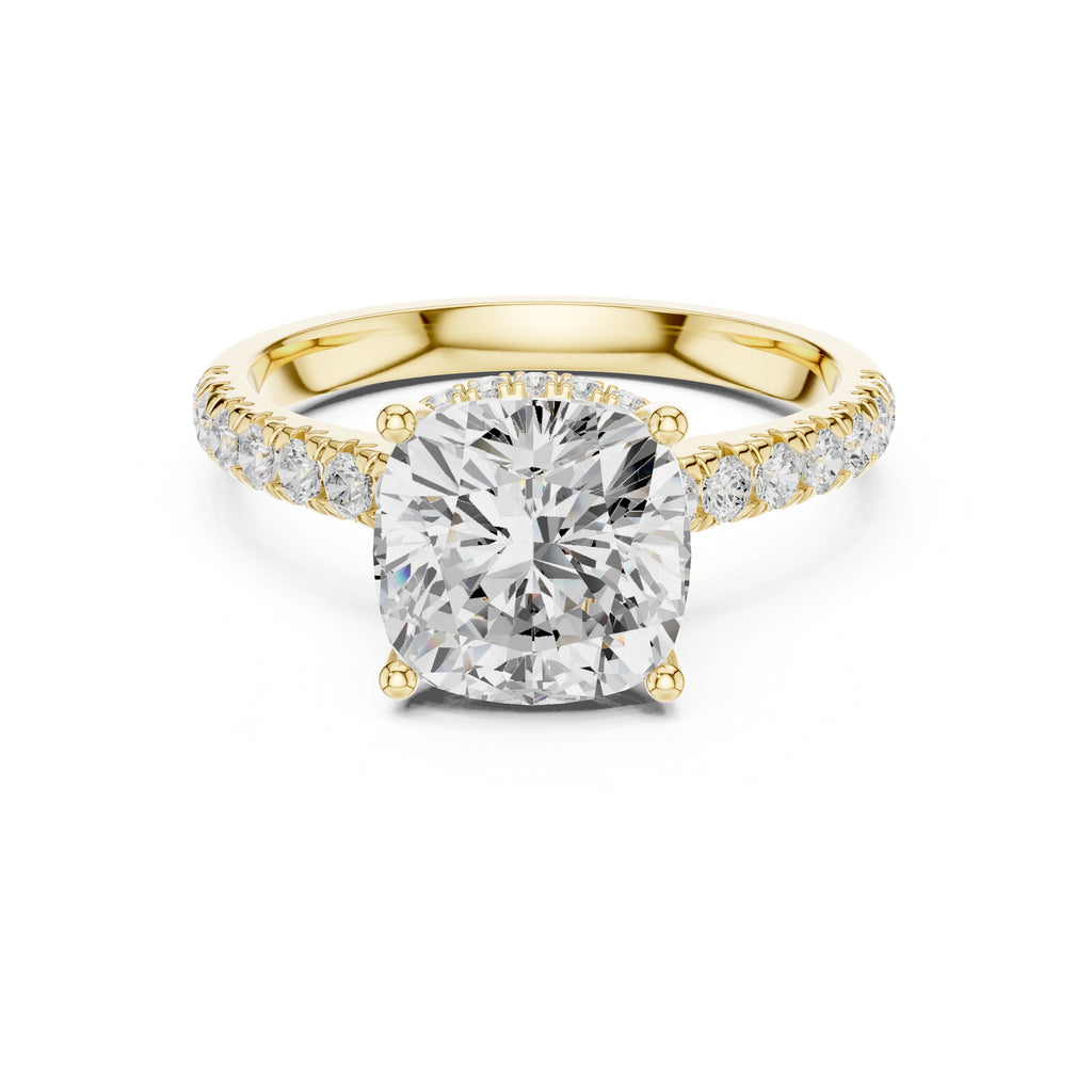 3.00 ct Solstice Pavé Engagement Ring 3ct Yellow Gold Cushion