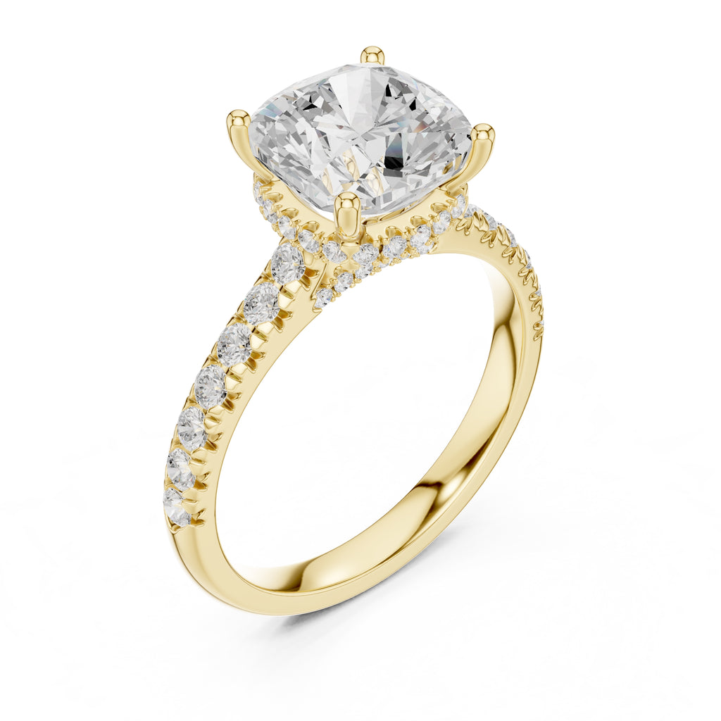 3.00 ct Solstice Pavé Engagement Ring 3ct Yellow Gold Cushion