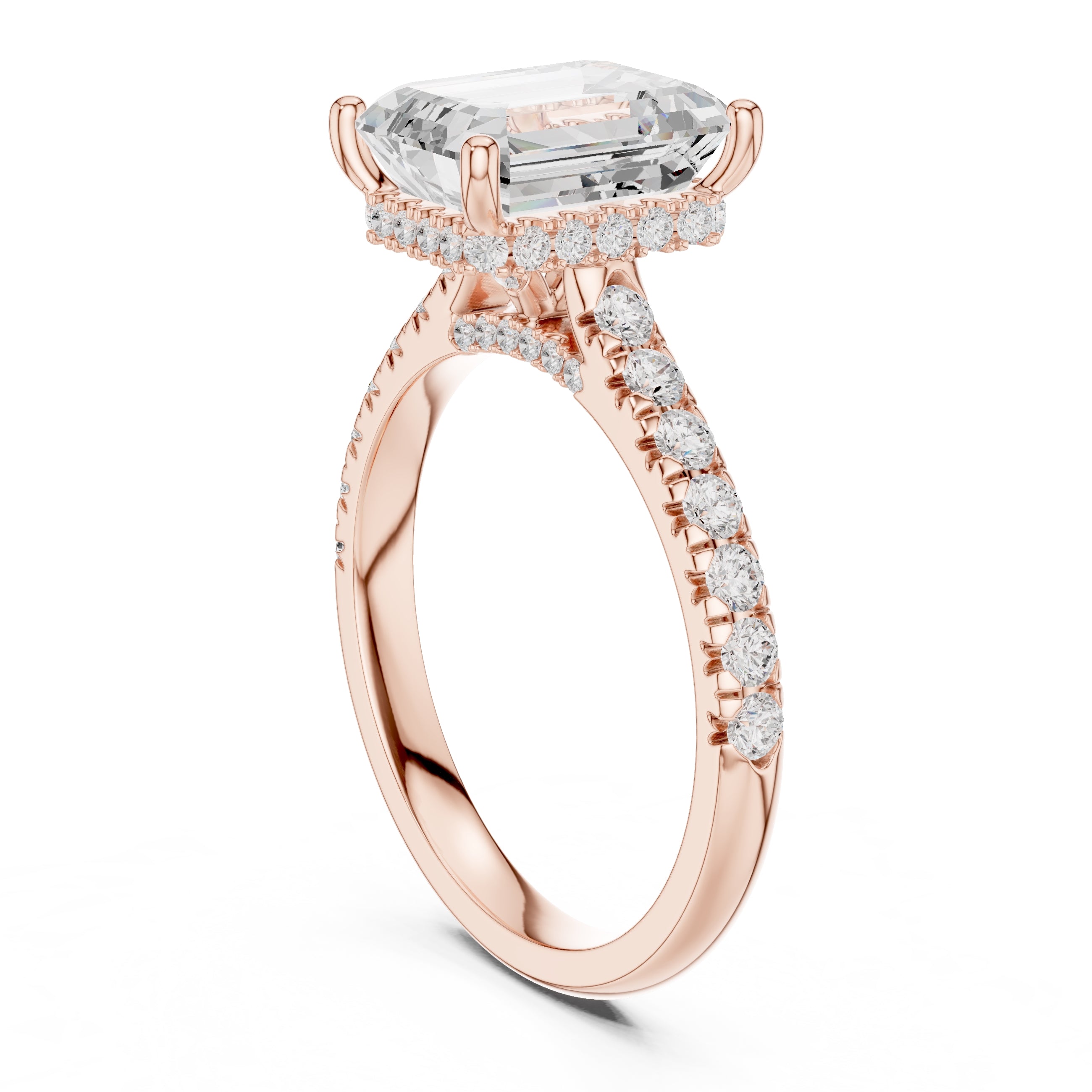 3.00 ct Solstice Pavé Engagement Ring 3ct Rose Gold Emerald