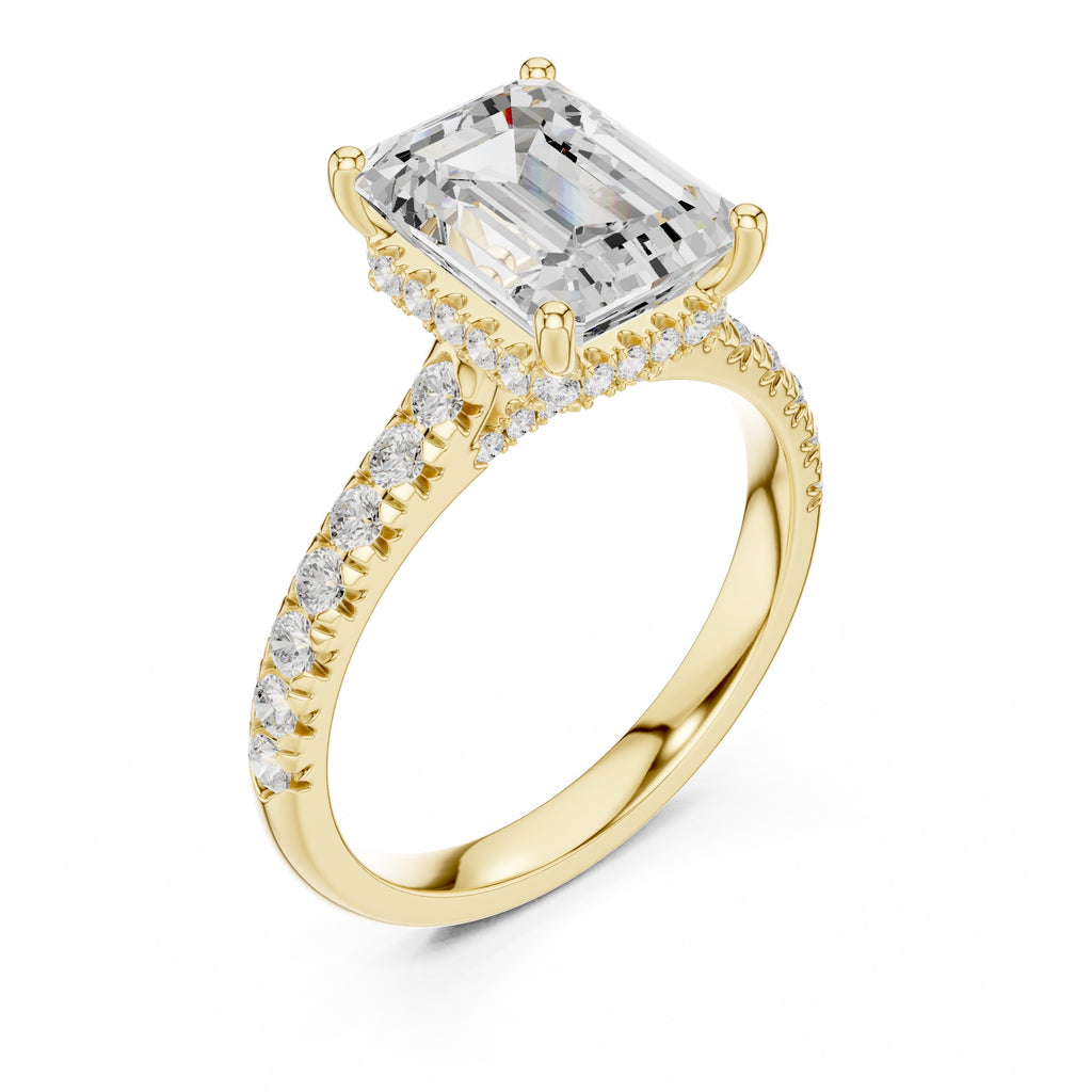 3.00 ct Solstice Pavé Engagement Ring 3ct Yellow Gold Emerald