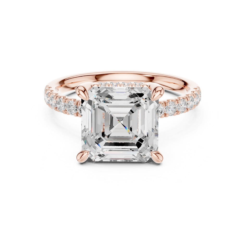 4.00 ct Zenith Pavé Engagement Ring 4ct Rose Gold Asscher