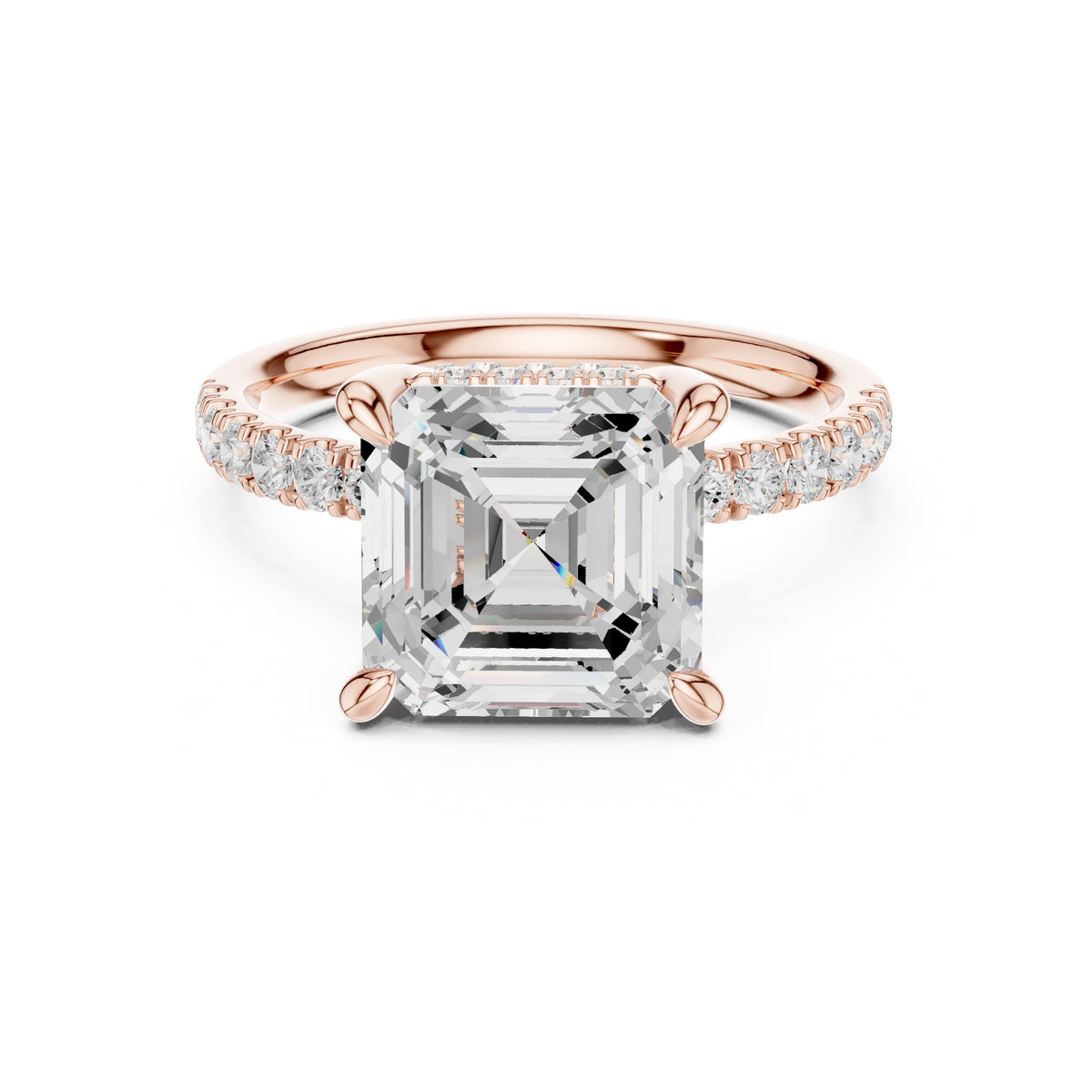 4.00 ct Zenith Pavé Engagement Ring 4ct Rose Gold Asscher