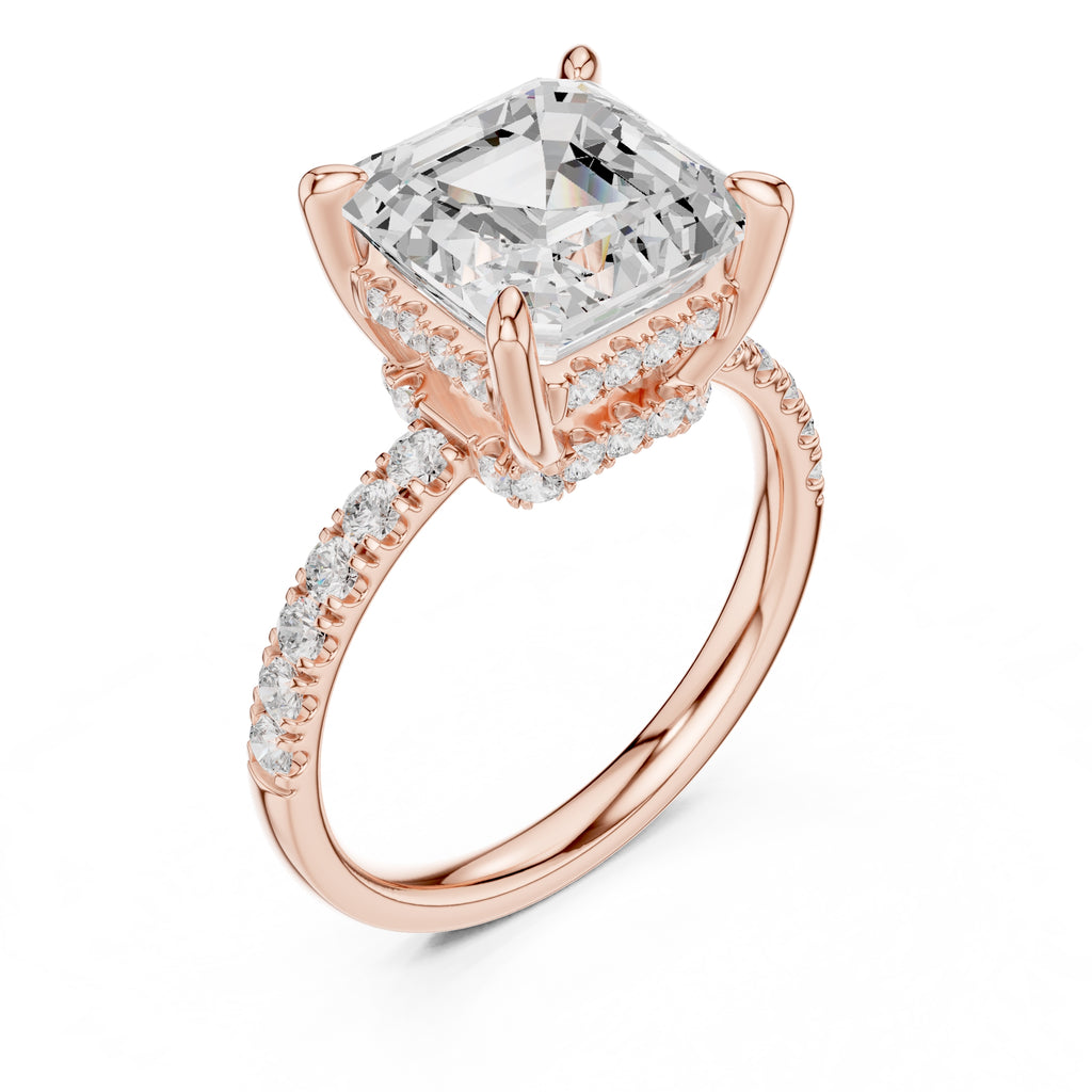 4.00 ct Zenith Pavé Engagement Ring 4ct Rose Gold Asscher