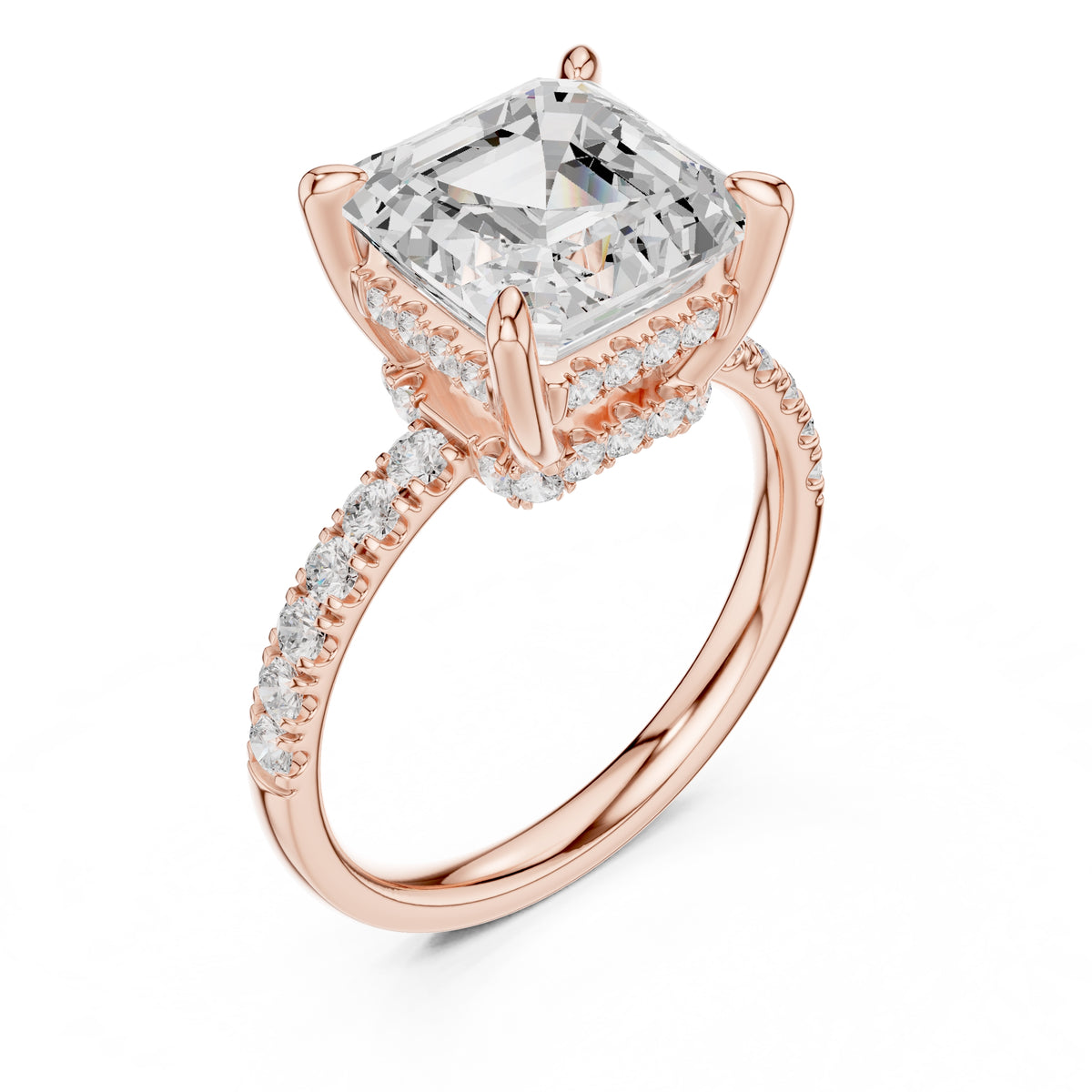 4.00 ct Zenith Pavé Engagement Ring 4ct Rose Gold Asscher