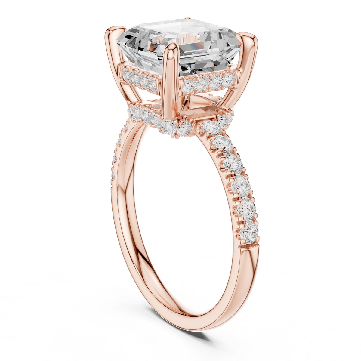 4.00 ct Zenith Pavé Engagement Ring 4ct Rose Gold Asscher