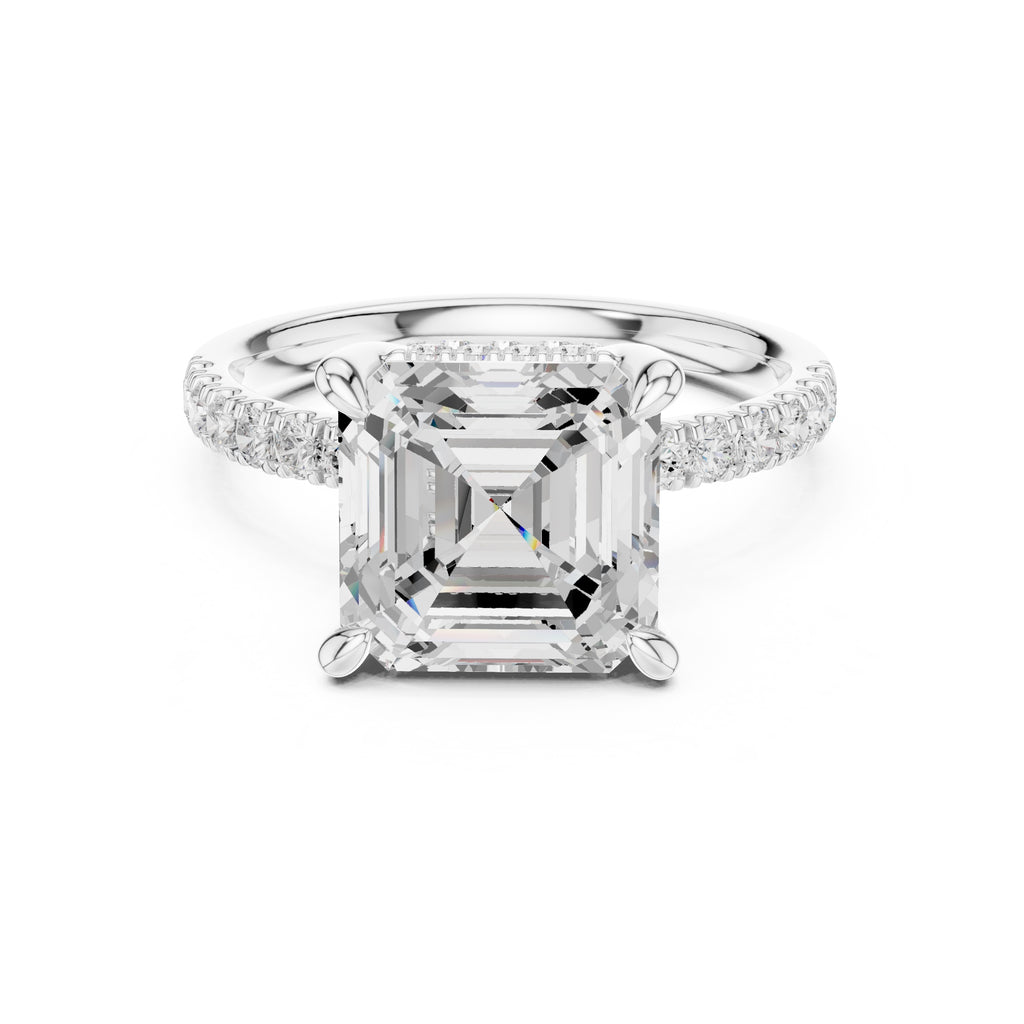 4.00 ct Zenith Pavé Engagement Ring 4ct White Gold Asscher