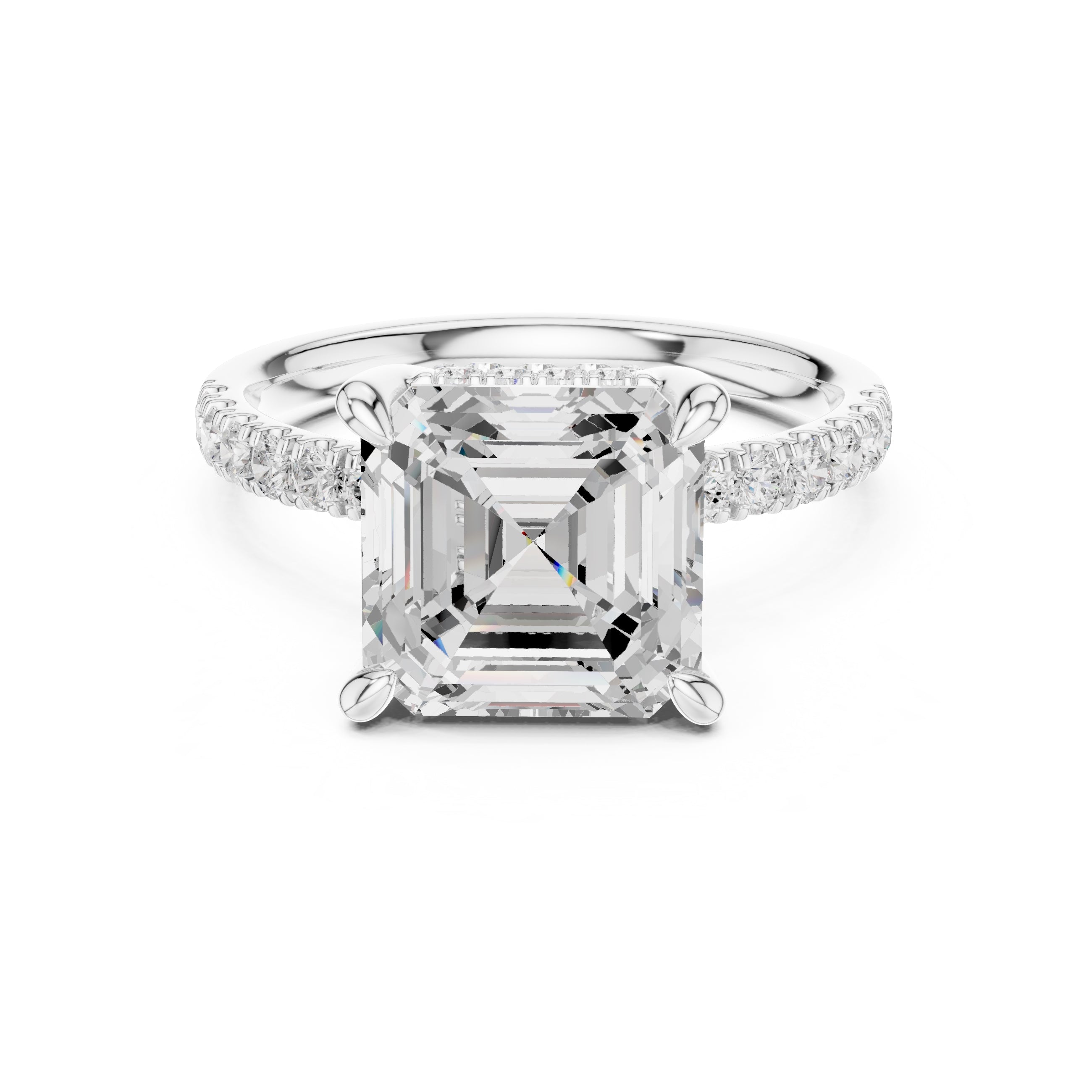 4.00 ct Zenith Pavé Engagement Ring 4ct White Gold Asscher