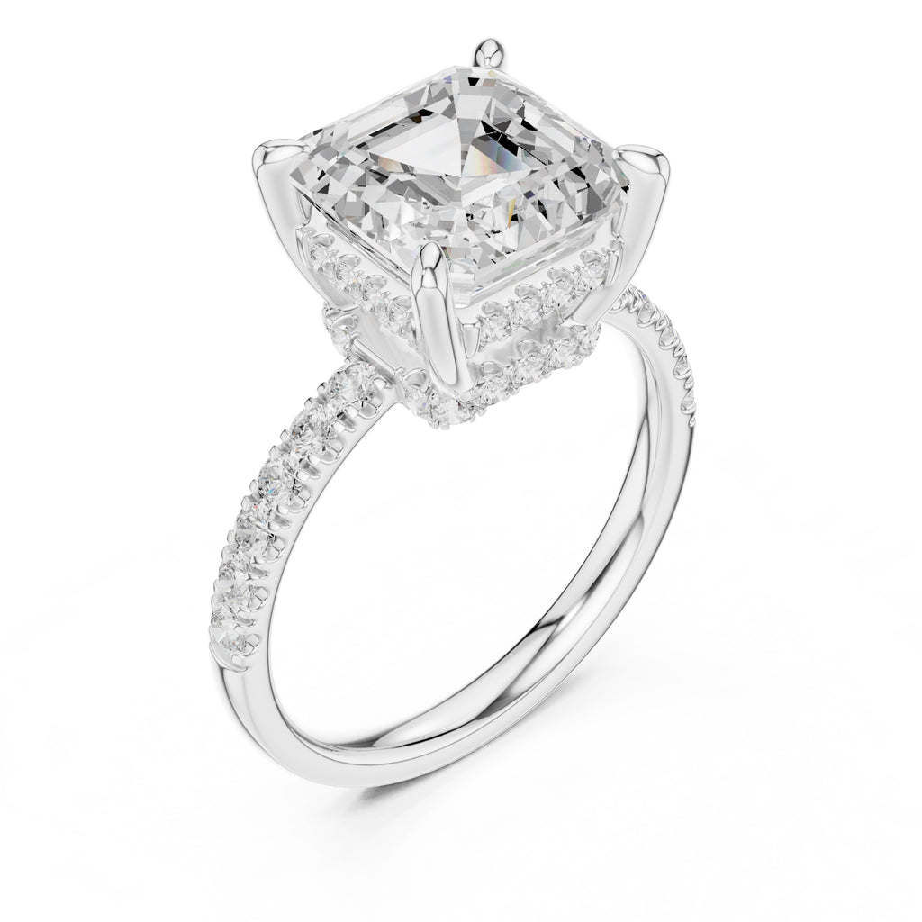 4.00 ct Zenith Pavé Engagement Ring 4ct White Gold Asscher
