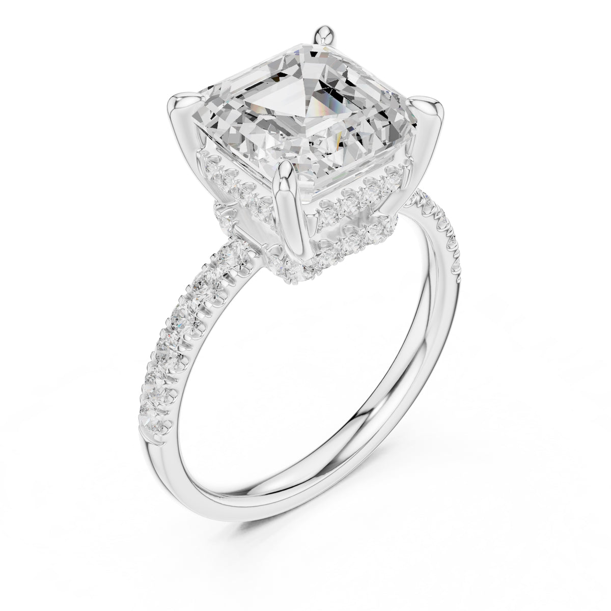 4.00 ct Zenith Pavé Engagement Ring 4ct White Gold Asscher