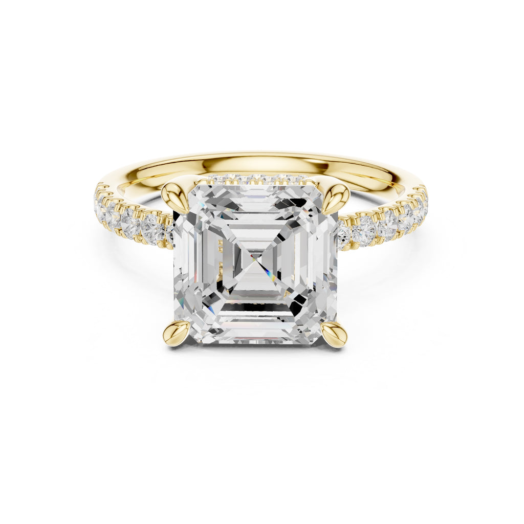 4.00 ct Zenith Pavé Engagement Ring 4ct Yellow Gold Asscher