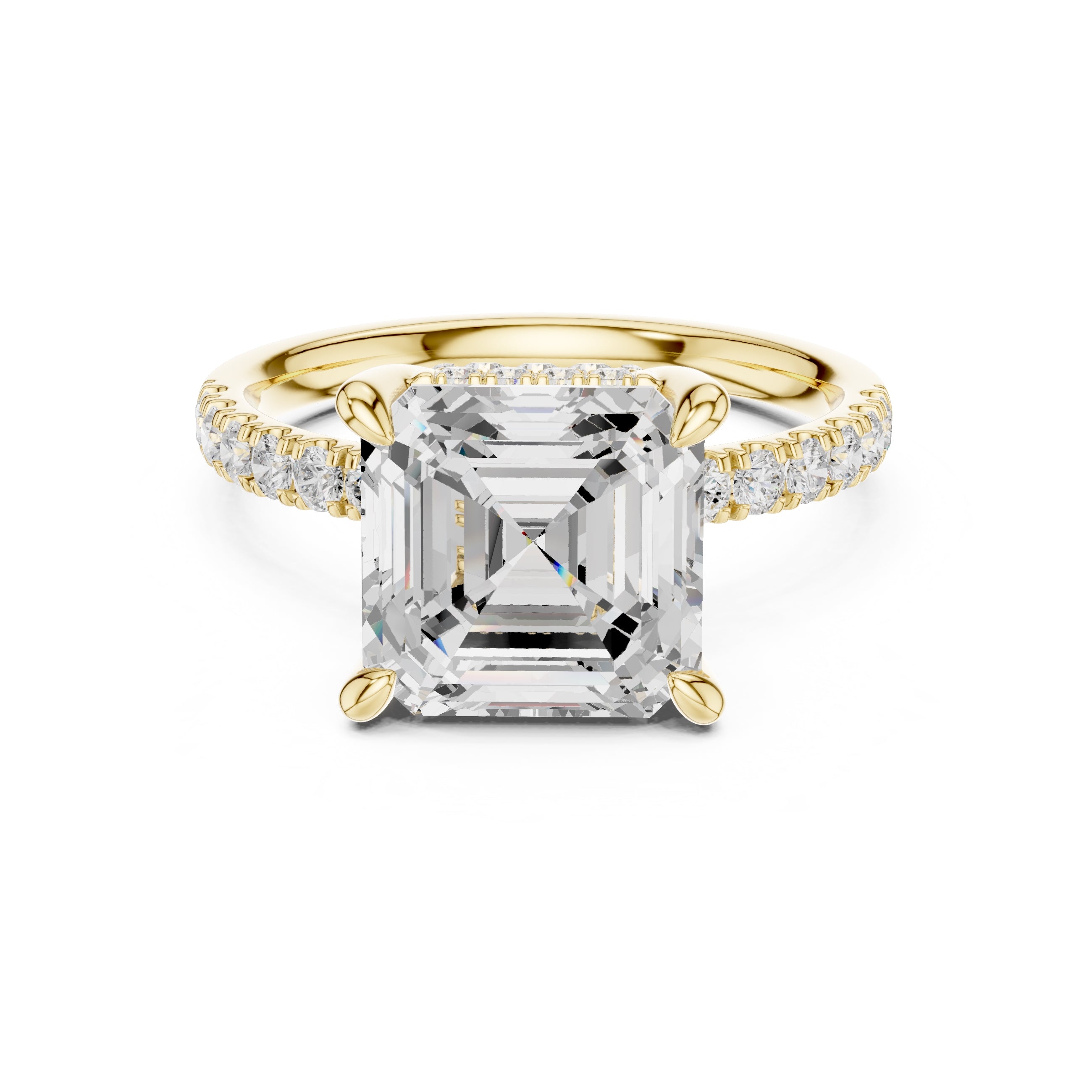 4.00 ct Zenith Pavé Engagement Ring 4ct Yellow Gold Asscher
