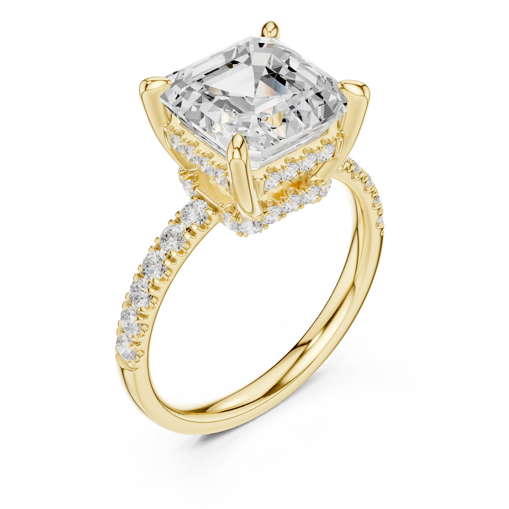 4.00 ct Zenith Pavé Engagement Ring 4ct Yellow Gold Asscher