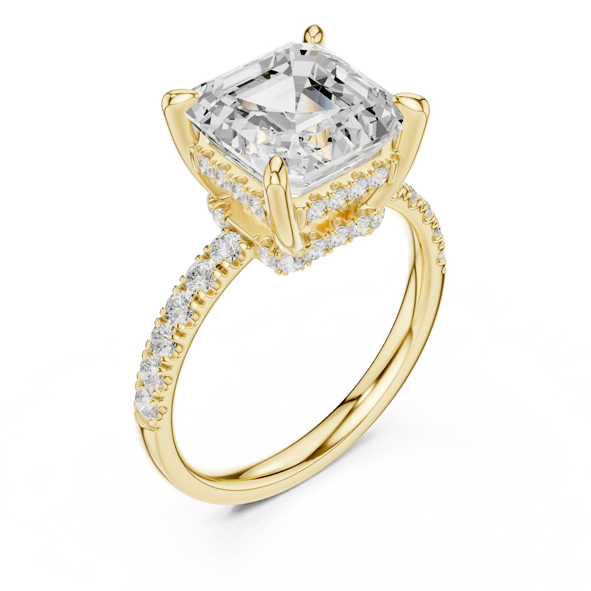 4.00 ct Zenith Pavé Engagement Ring 4ct Yellow Gold Asscher
