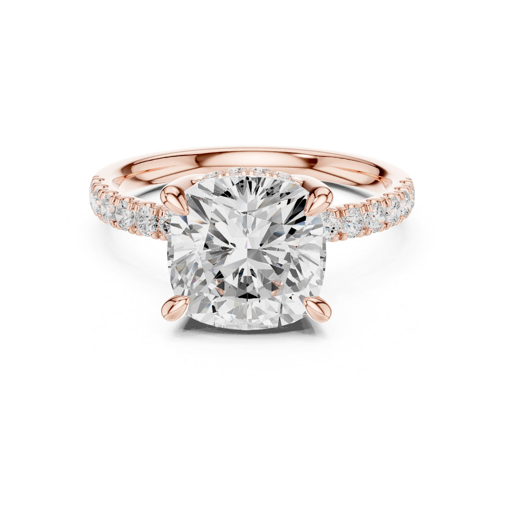 4.00 ct Zenith Pavé Engagement Ring 4ct Rose Gold Cushion