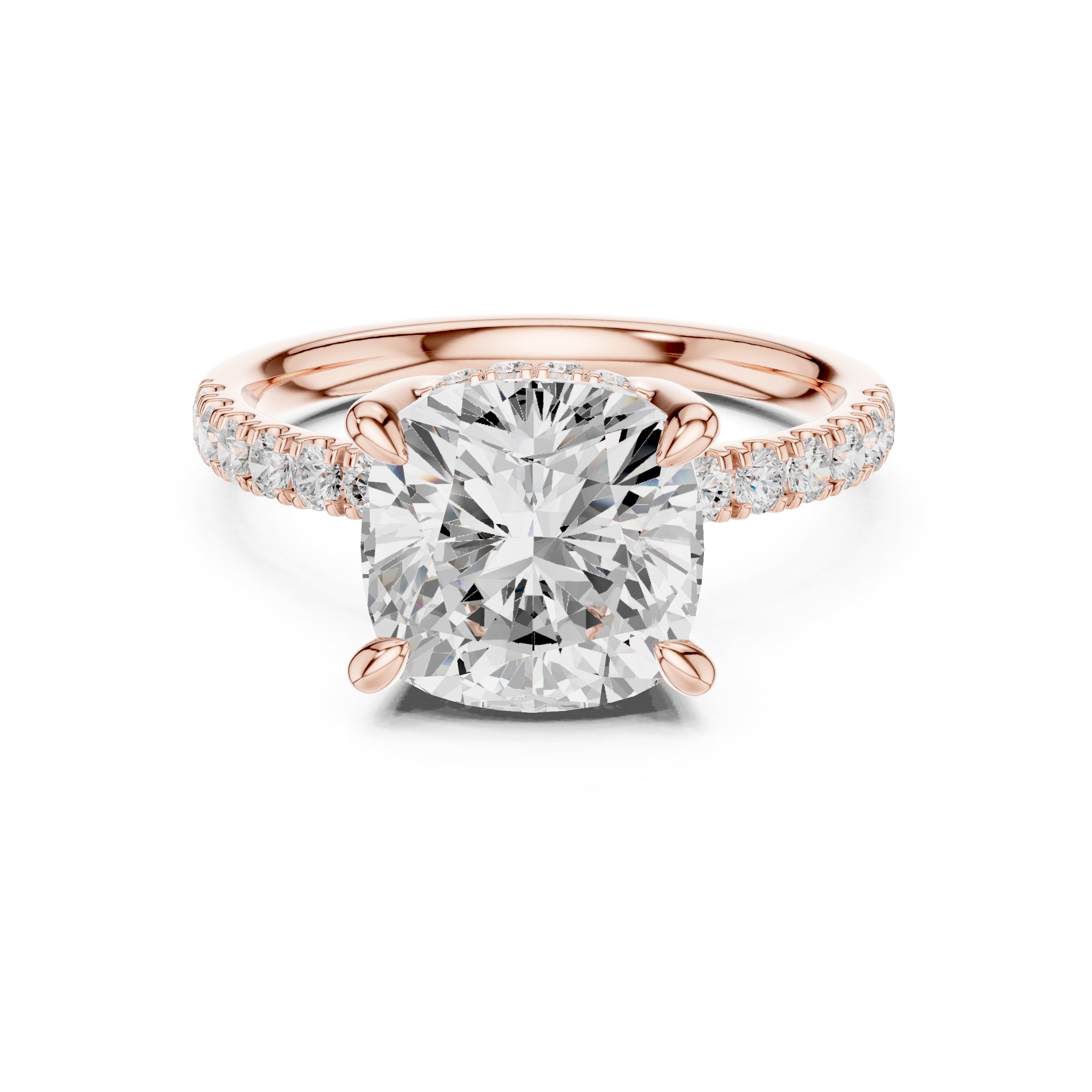 4.00 ct Zenith Pavé Engagement Ring 4ct Rose Gold Cushion