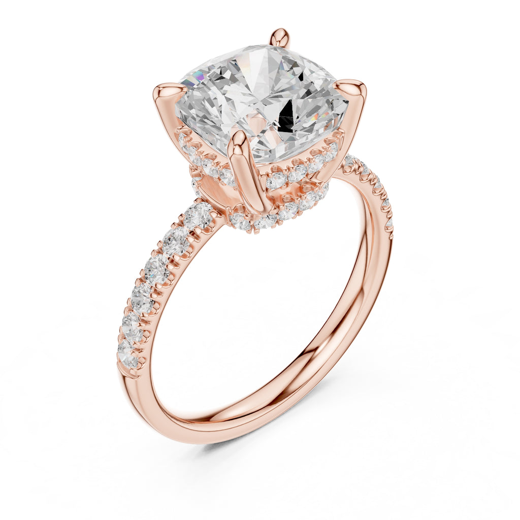 4.00 ct Zenith Pavé Engagement Ring 4ct Rose Gold Cushion