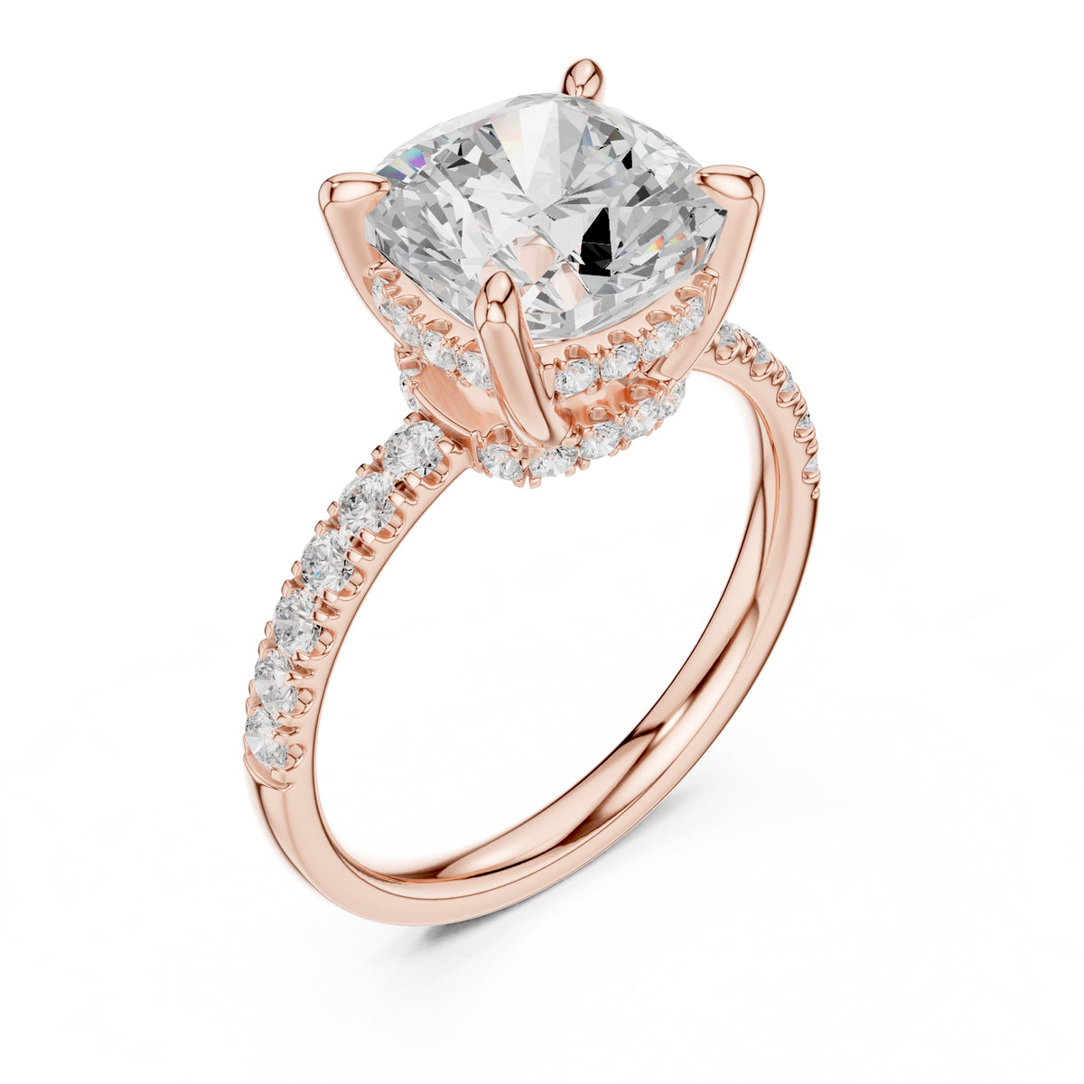 4.00 ct Zenith Pavé Engagement Ring 4ct Rose Gold Cushion