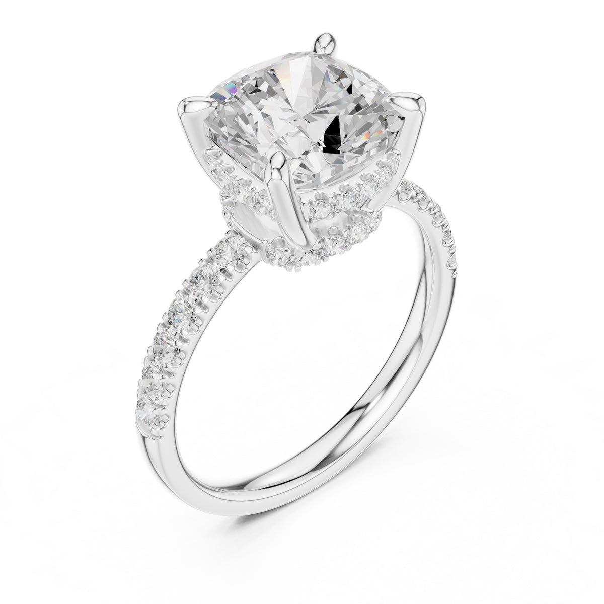 4.00 ct Zenith Pavé Engagement Ring 4ct White Gold Cushion