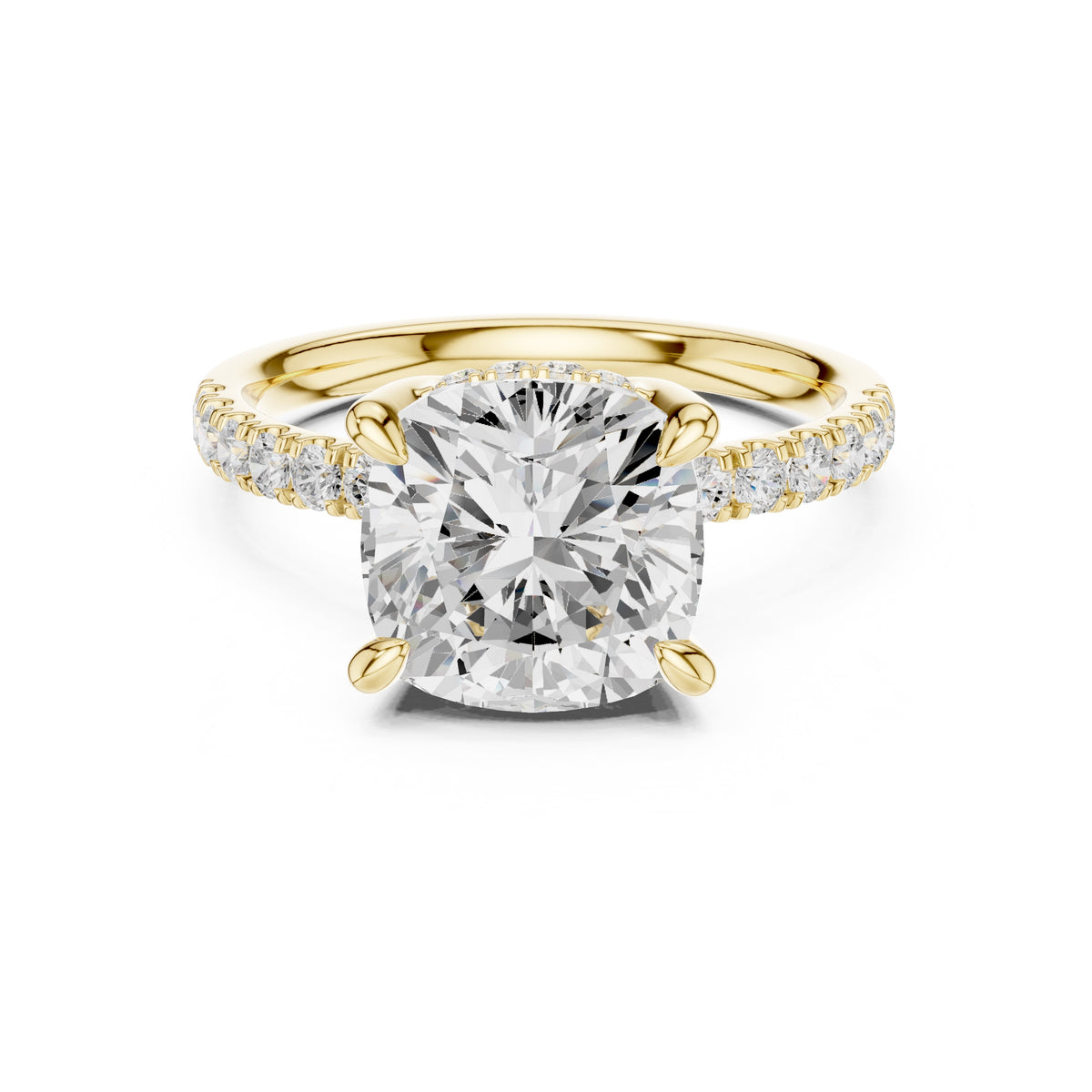 4.00 ct Zenith Pavé Engagement Ring 4ct Yellow Gold Cushion