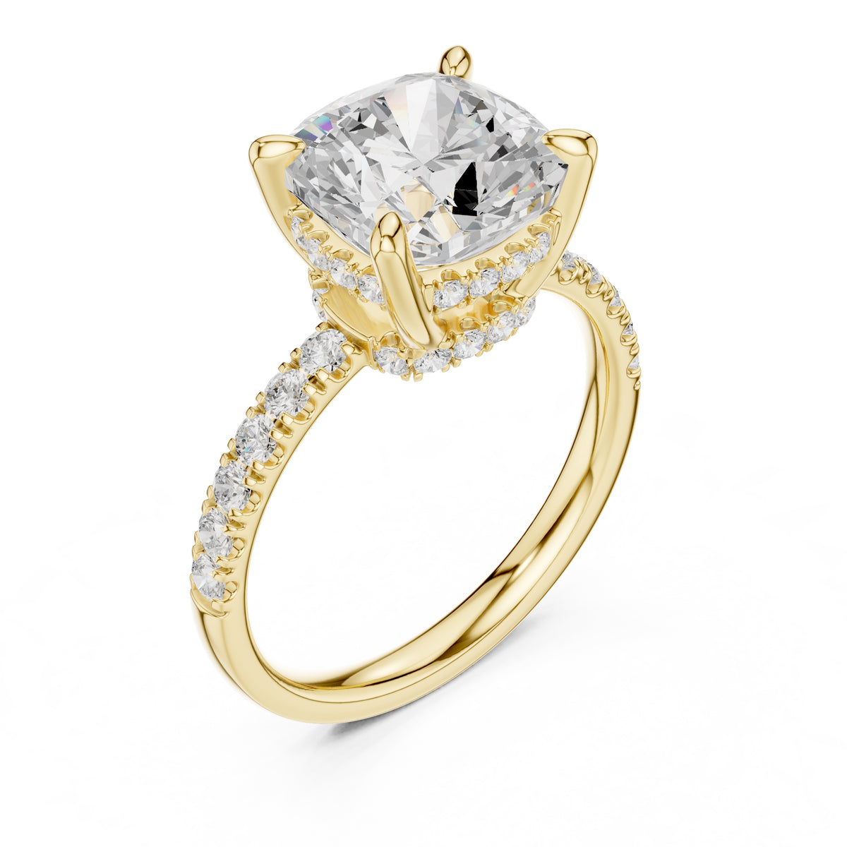 4.00 ct Zenith Pavé Engagement Ring 4ct Yellow Gold Cushion